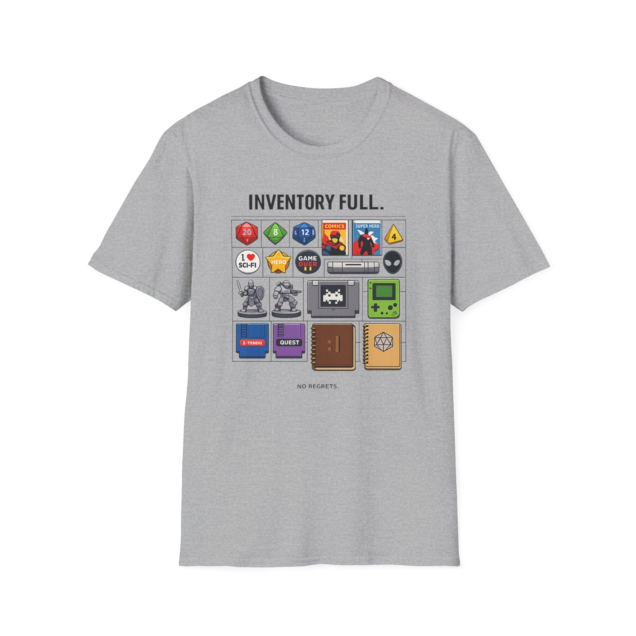 Inventory Full Gamer T-Shirt — Retro RPG & Geek Icon Graphic Tee