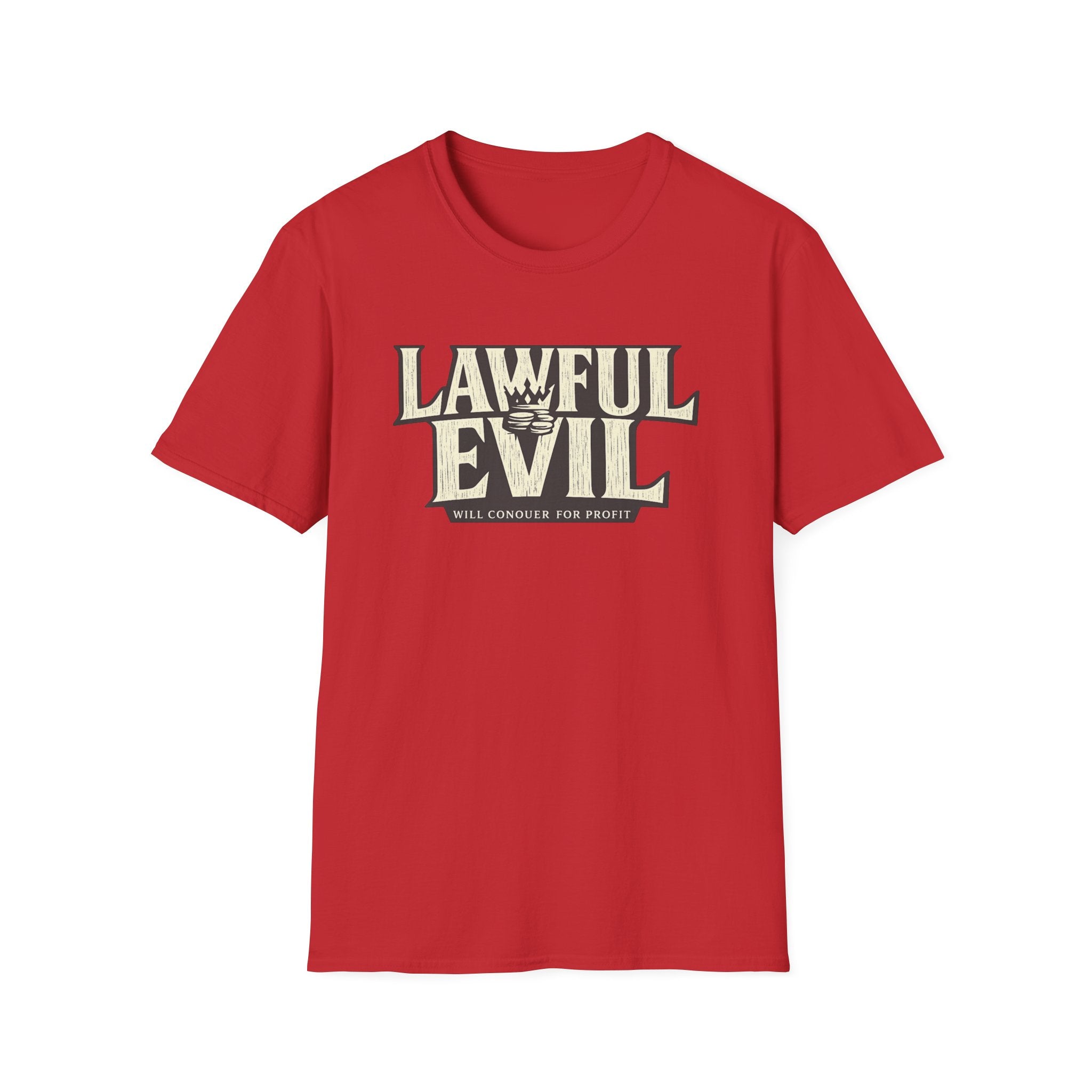 Lawful Evil Graphic Tee — "Will Conquer for Profit" D&D Inspired T-Shirt