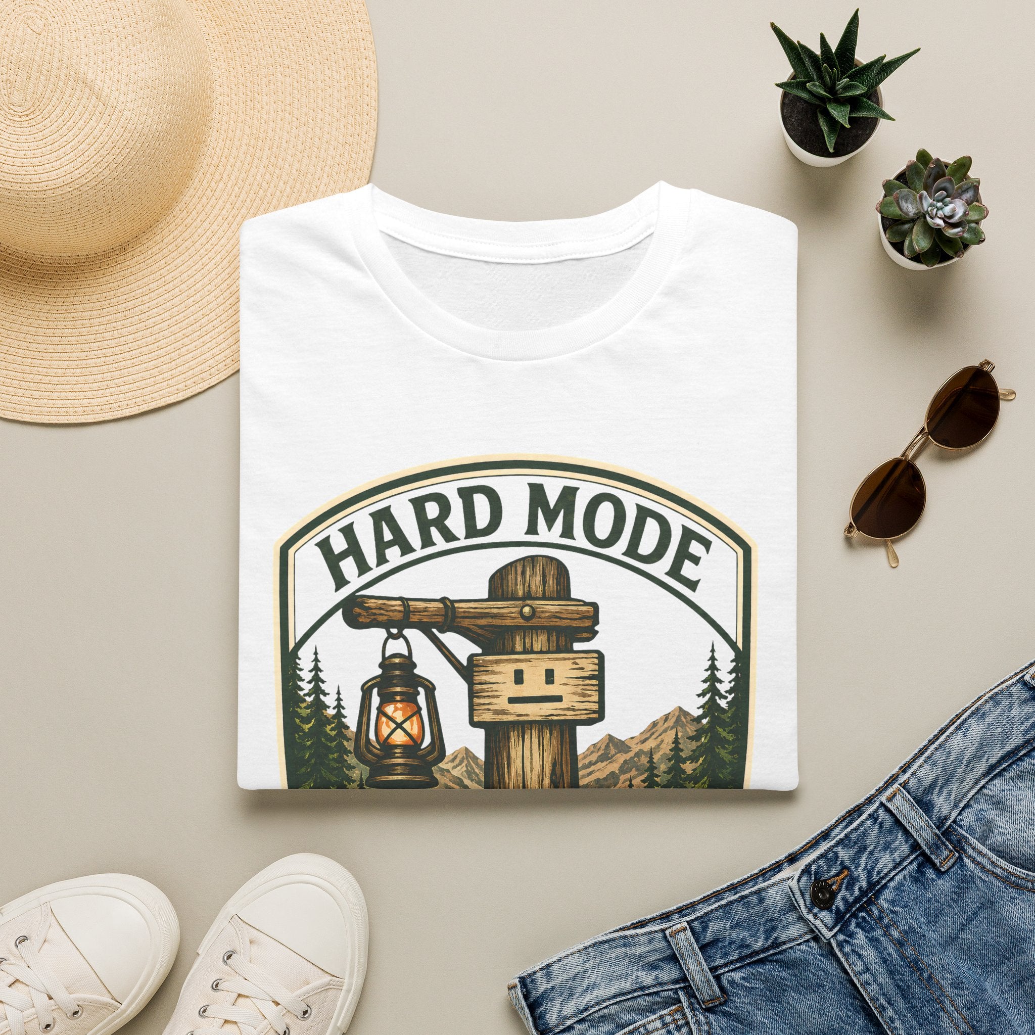 Hard Mode Trail Marker T-Shirt - Lantern Sign Graphic Tee