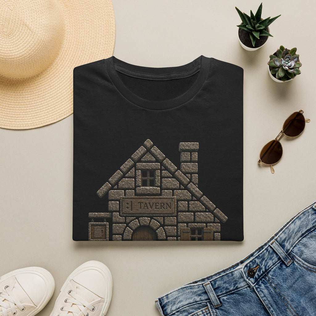 Stone Tavern Cottage T‑Shirt — Cozy Stone Pub Illustration Tee