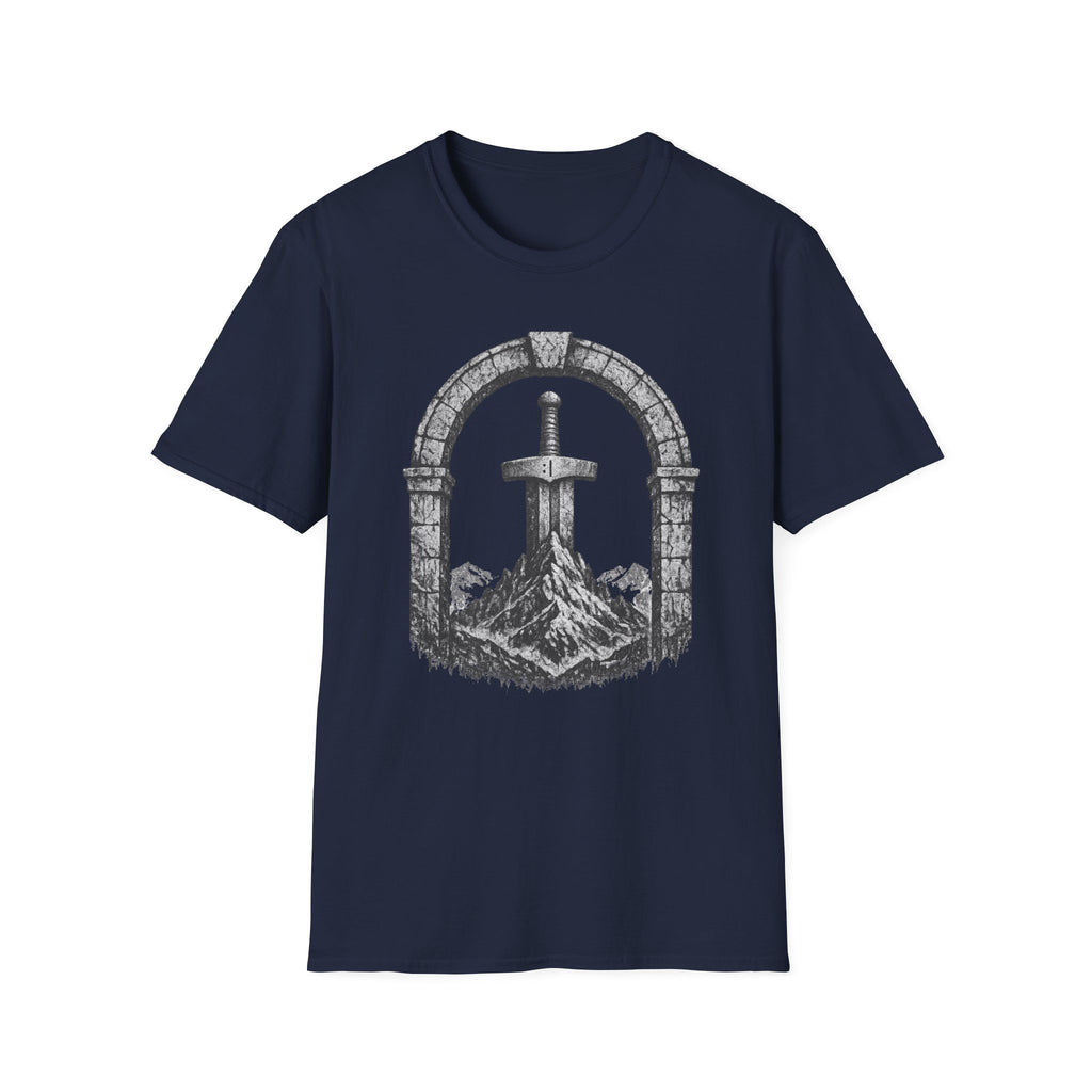Sword in the Stone Mountain T-Shirt - Fantasy Sword & Archway Graphic Tee
