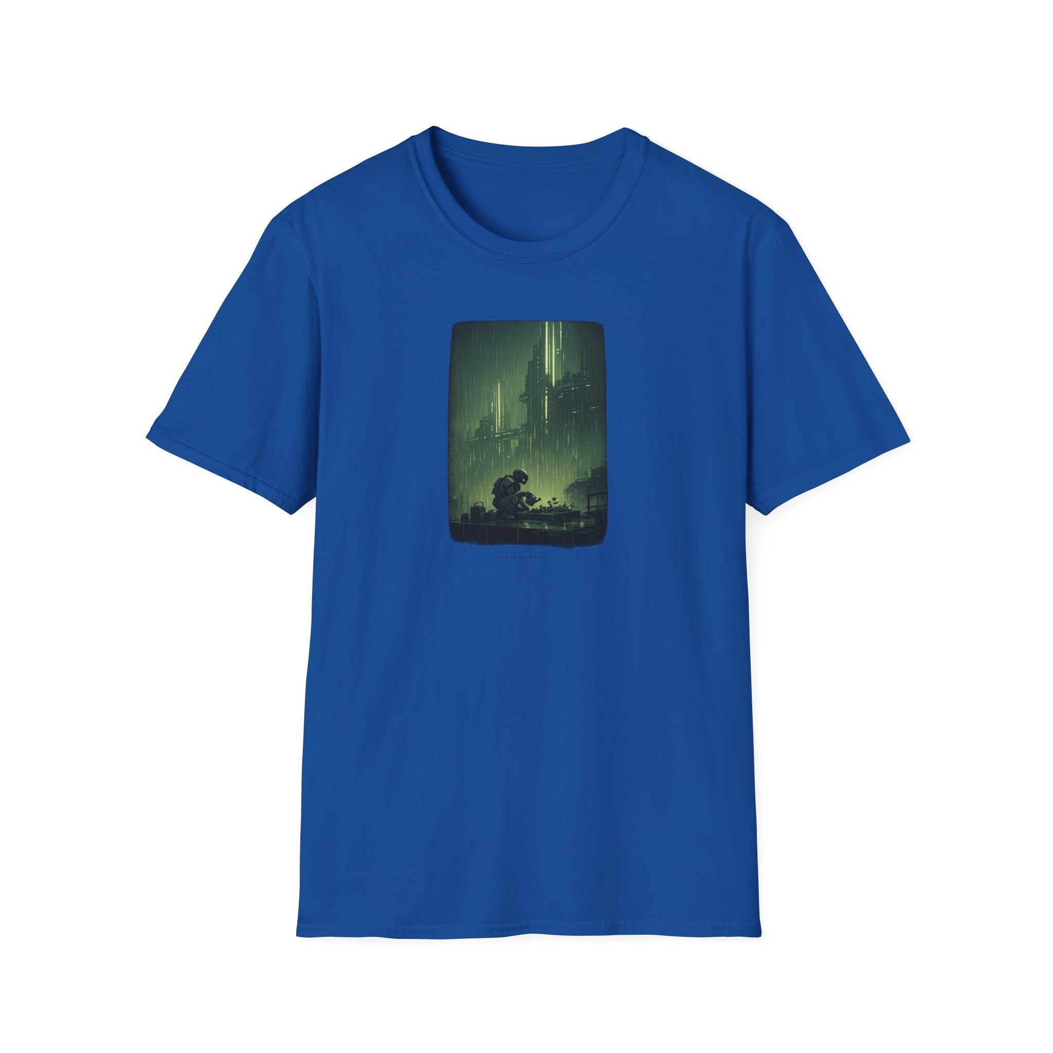'Maintenance' Mode Retro Futuristic - Gardener Cityscape T-Shirt