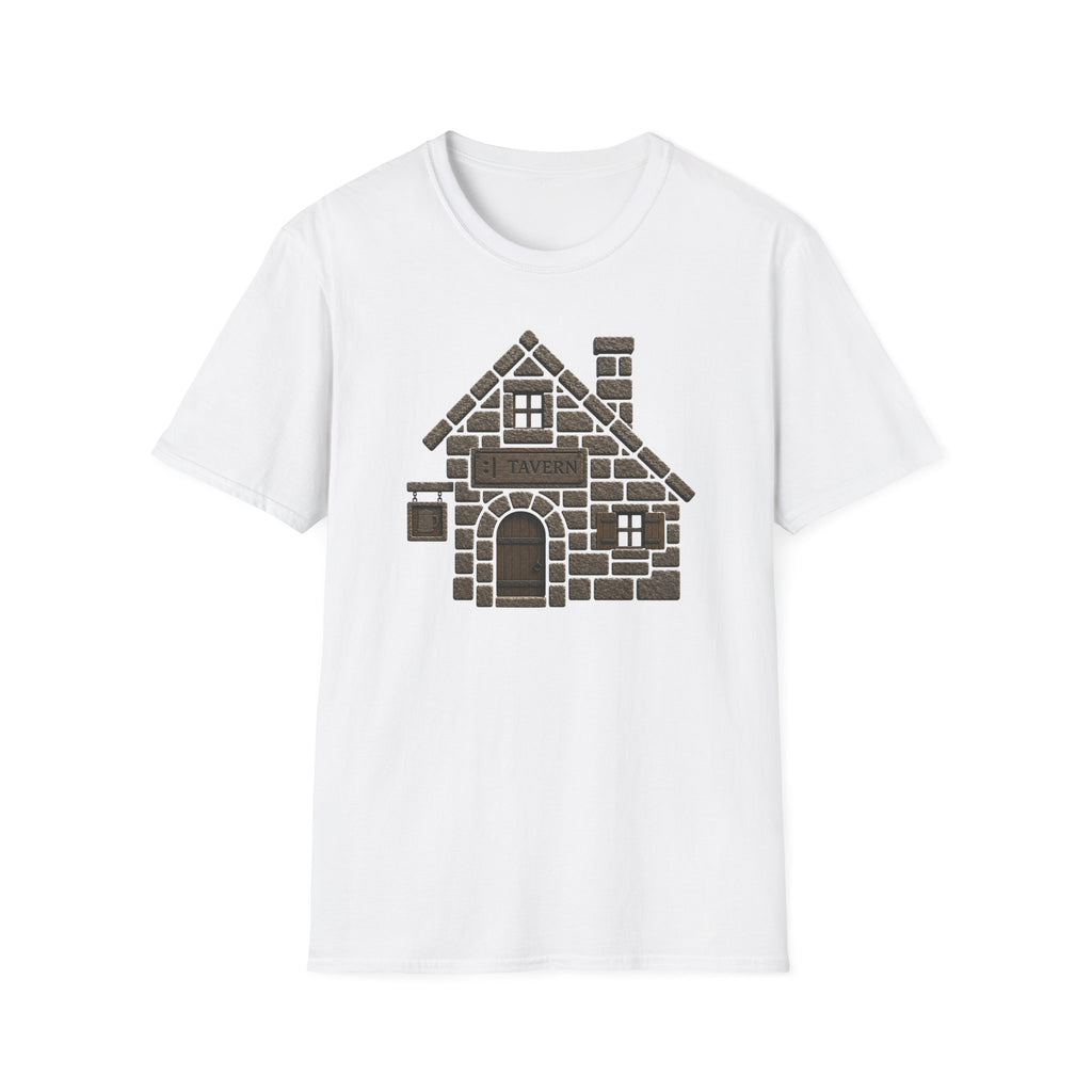 Stone Tavern Cottage T‑Shirt — Cozy Stone Pub Illustration Tee