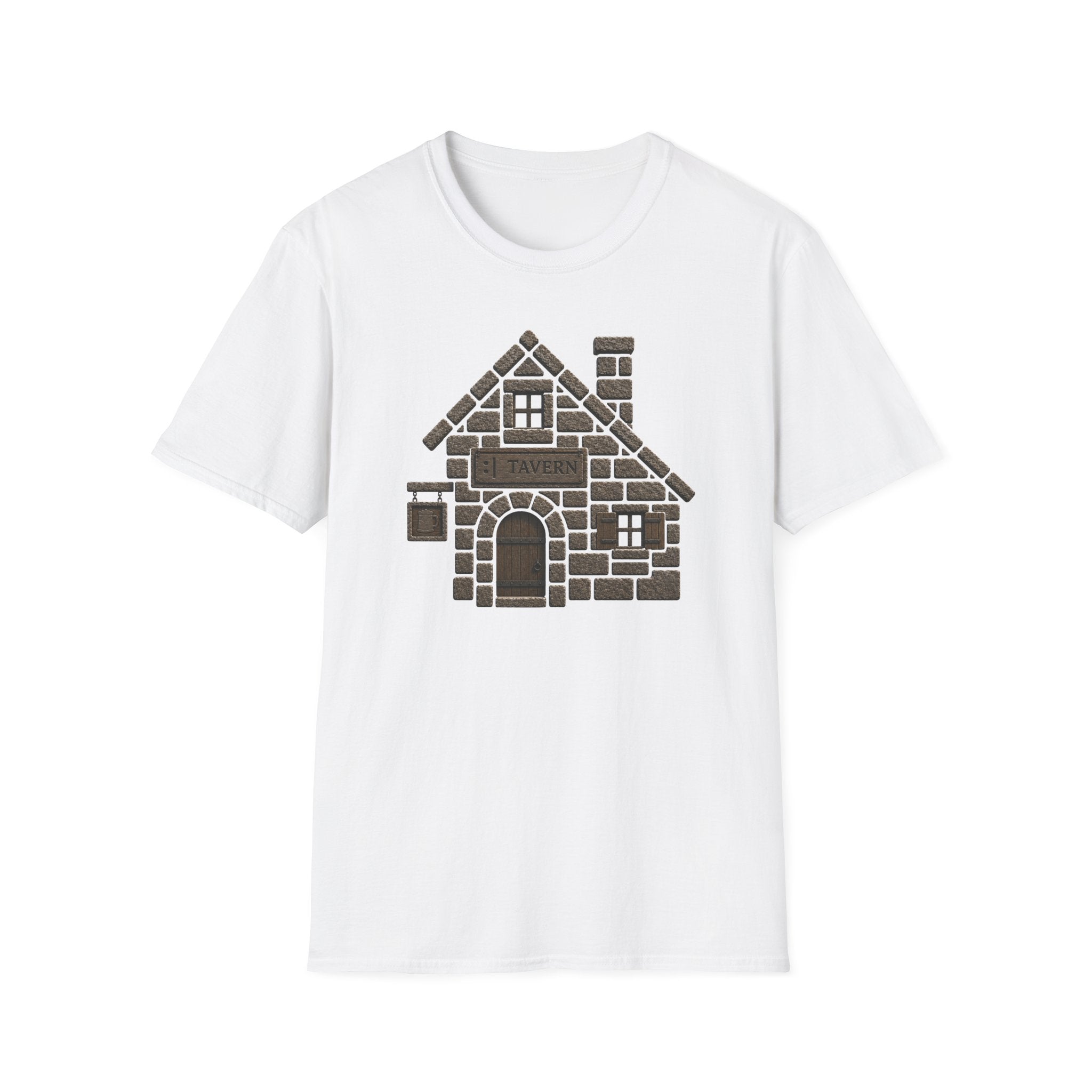 Stone Tavern Cottage T‑Shirt — Cozy Stone Pub Illustration Tee