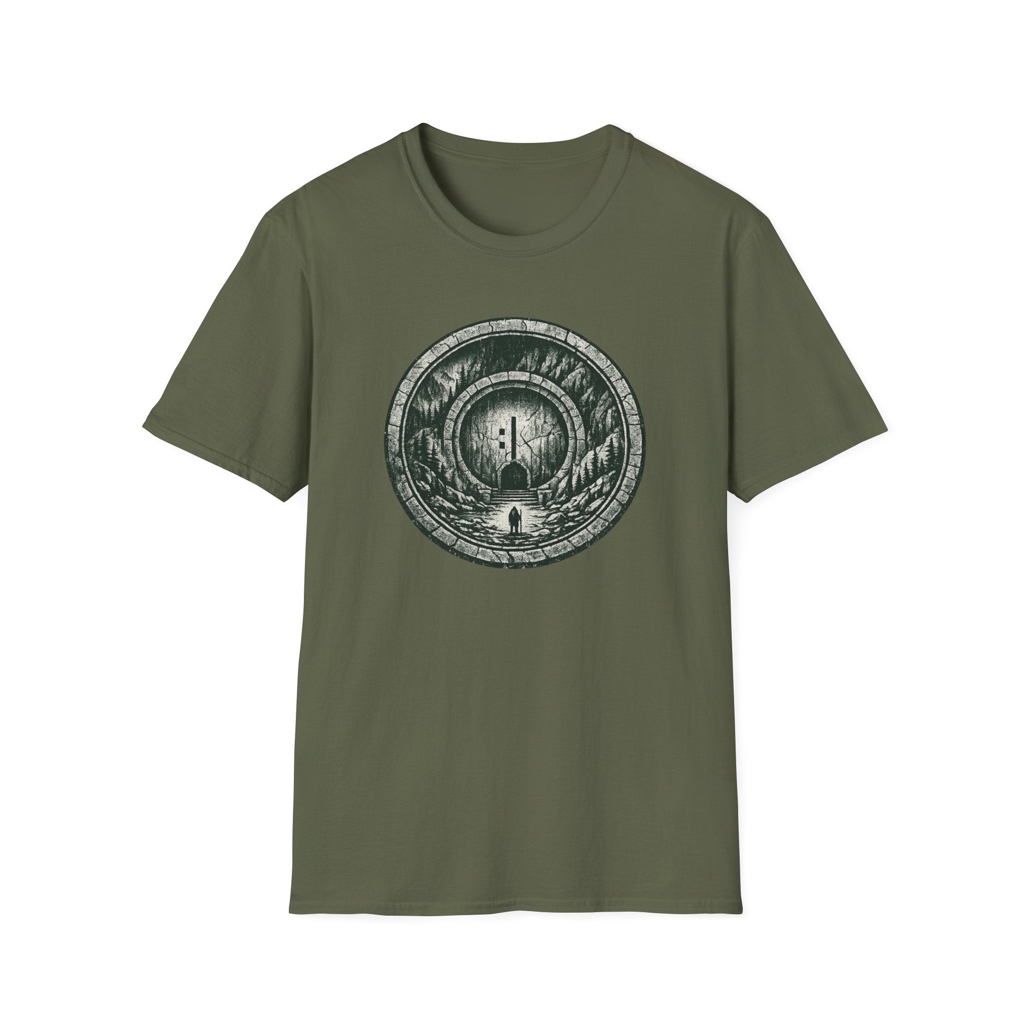 Mystic Forest Portal T-Shirt — Circular Woodland Scene with Moonlit Path