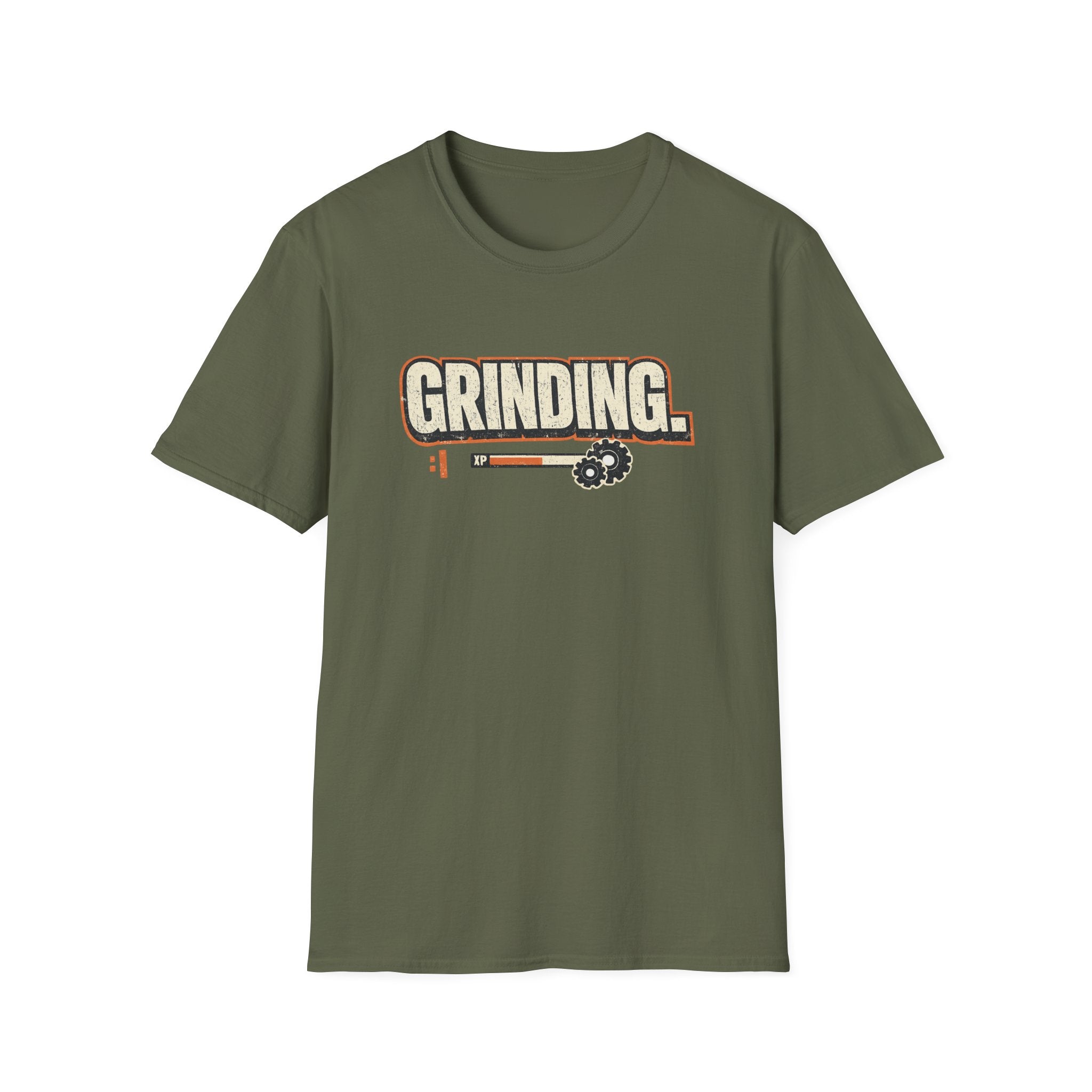 Grinding T-Shirt — Motivational Hustle Tee with Progress Bar & Gear