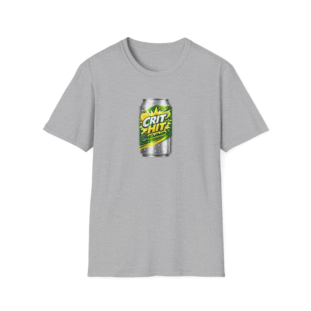 Crit Hit Citrus Soda Parody T-Shirt — Gamer Energy Drink Graphic Tee