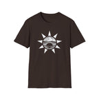 Sunset Mountain T-Shirt — Minimal Nautical Sun & Waves Graphic
