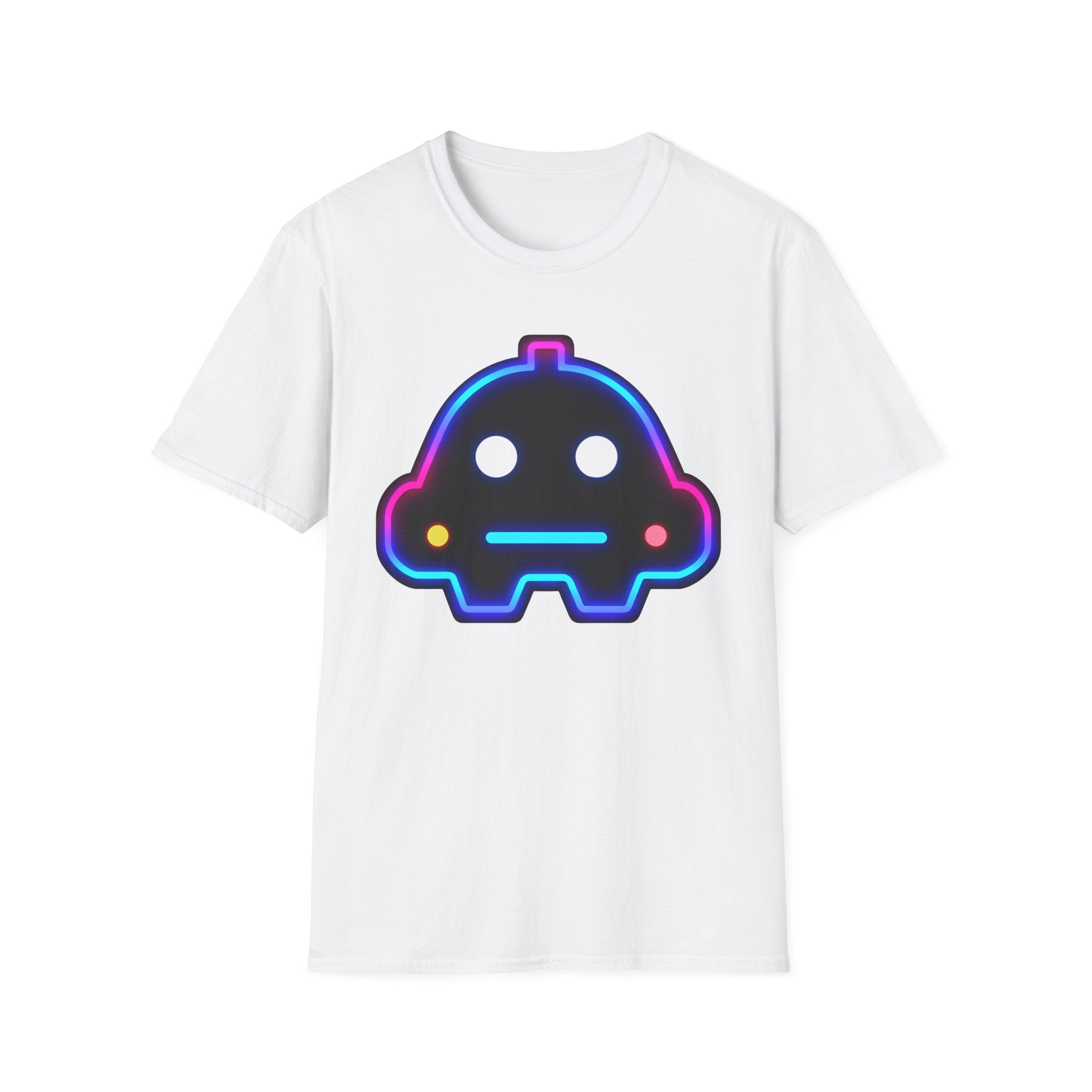 Neon Robot Tee - Retro Glowing Cute Bot Graphic T-Shirt