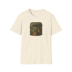 'Shelter Found' Mushroom T-Shirt - Cozy Forest Campfire Illustration