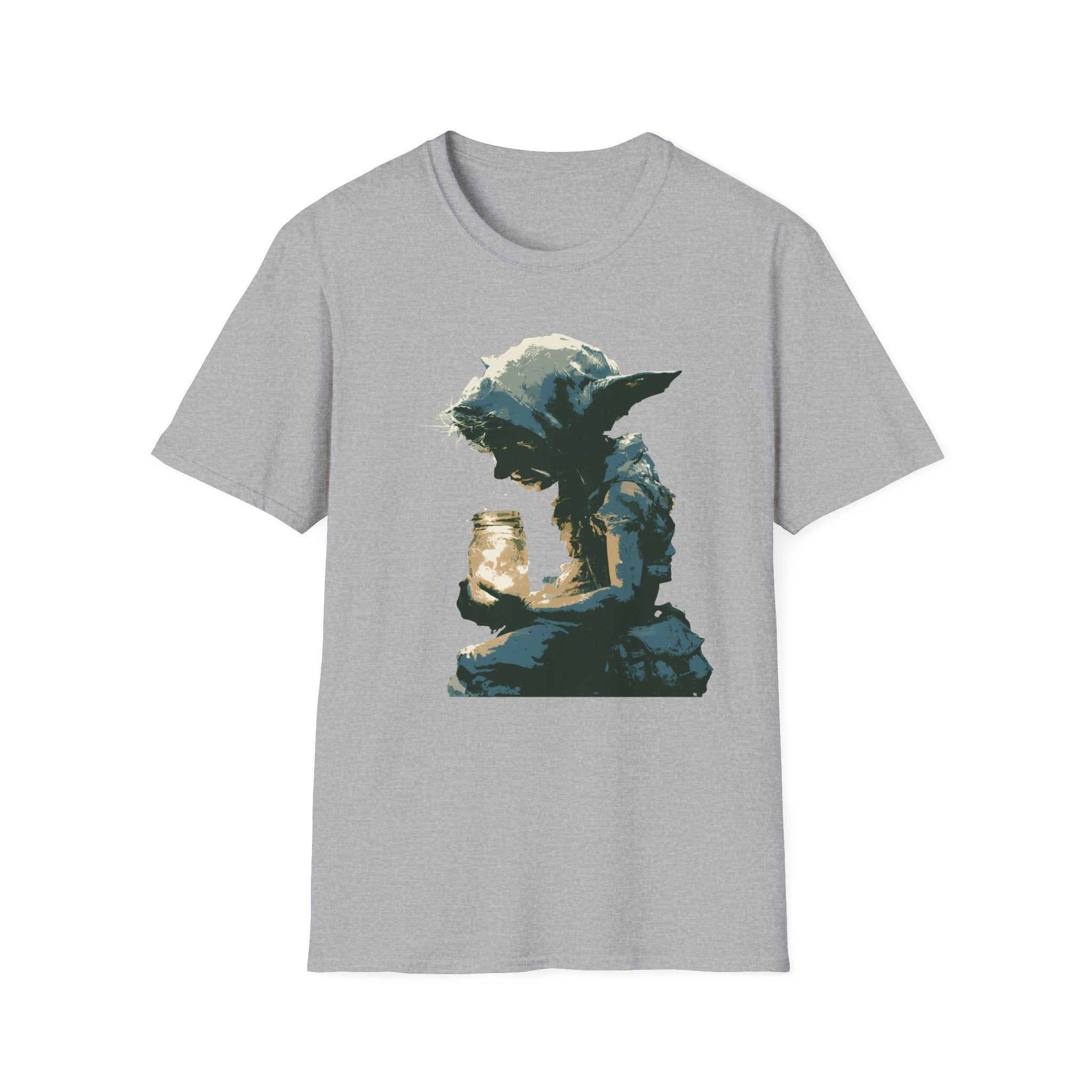 Stylish Imp Fantasy Artwork T-Shirt - Vintage Sketch Graphic Imp Holding Firefly Jar, Cute Tee