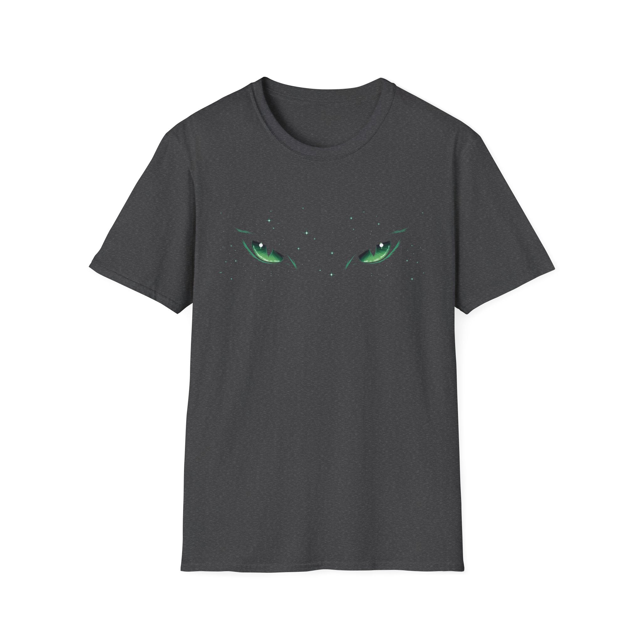 Mystic Green Cat Eyes T-Shirt - Glowing Feline Gaze Tee