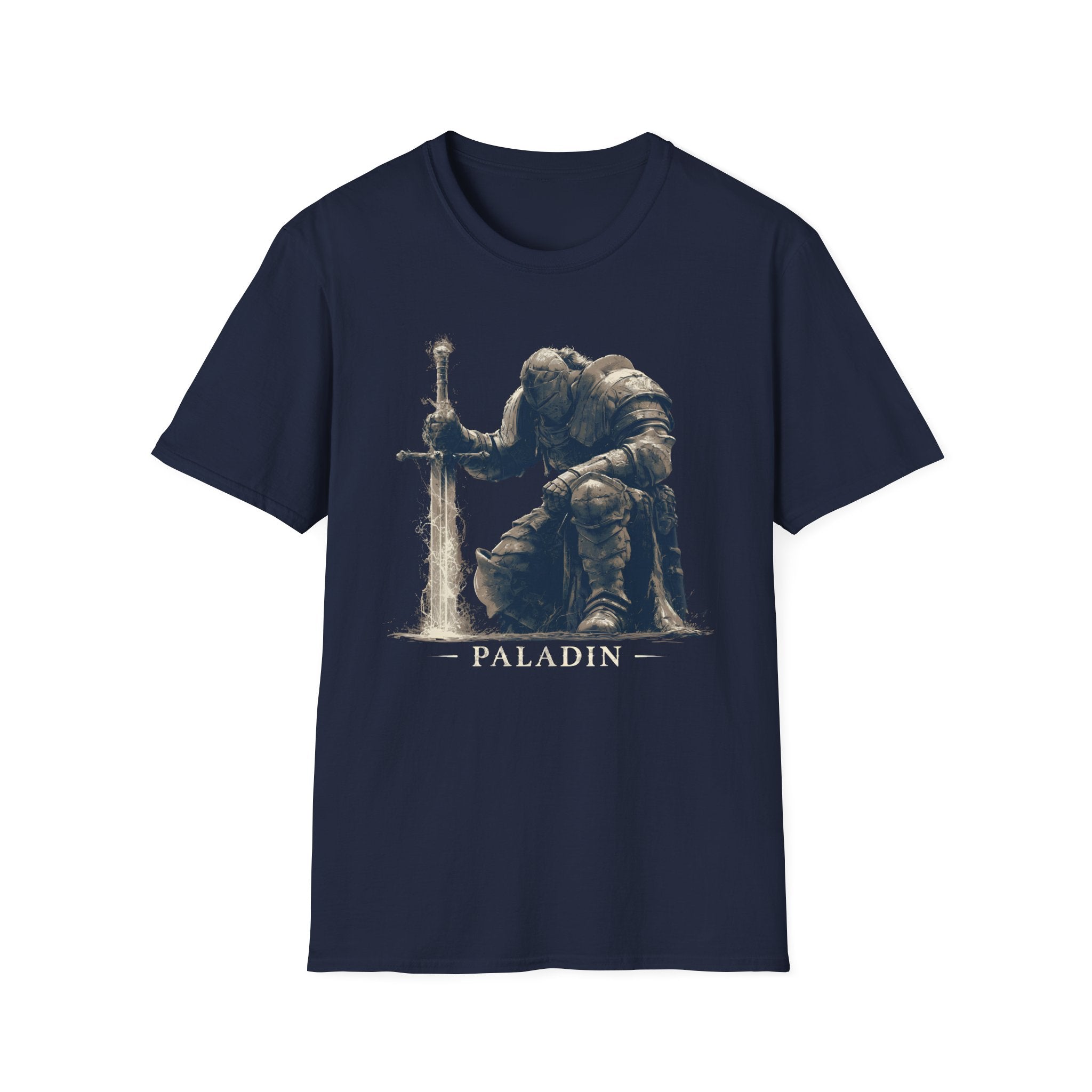 Paladin Kneeling T-Shirt - Fantasy Sword Knight Gaming Tee