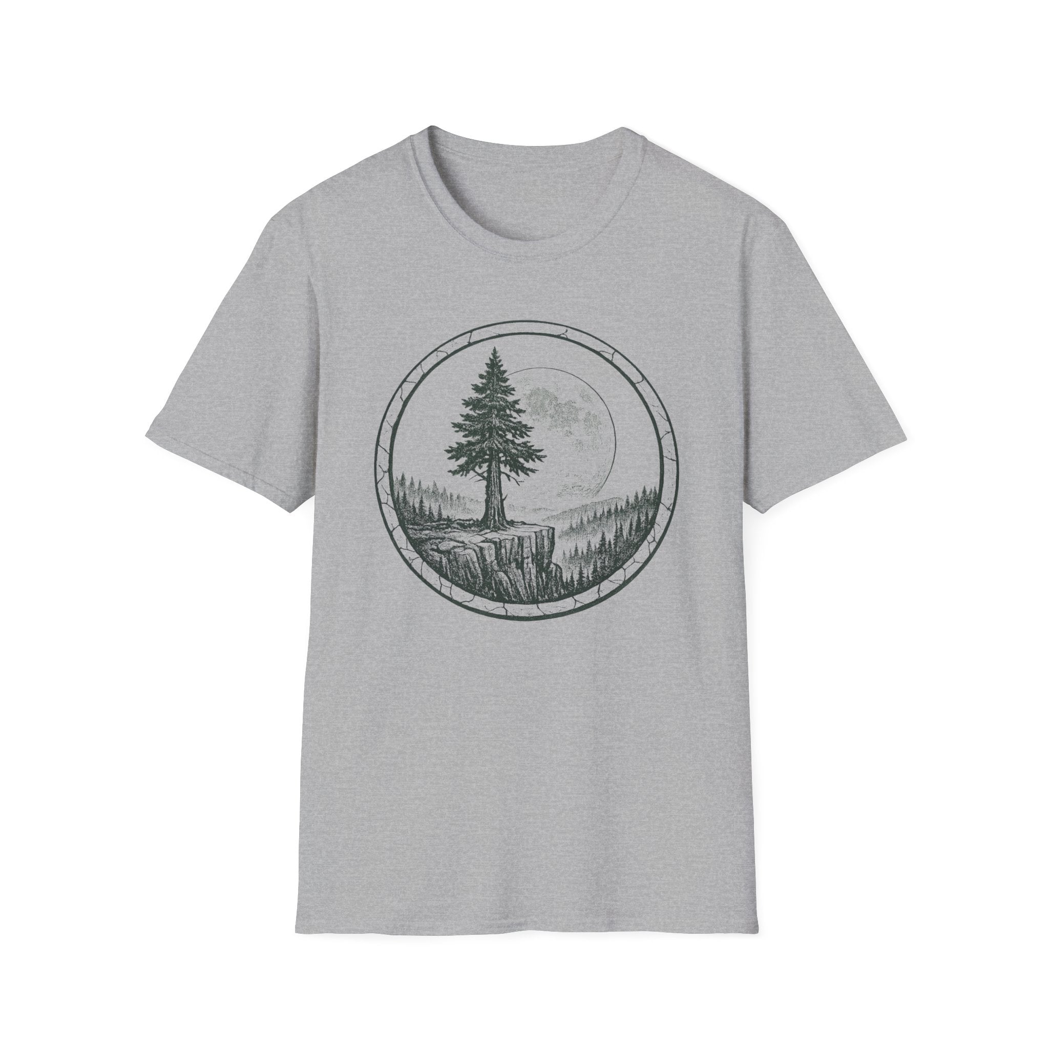 Nature Moon T-Shirt — Pine Tree Circle Graphic