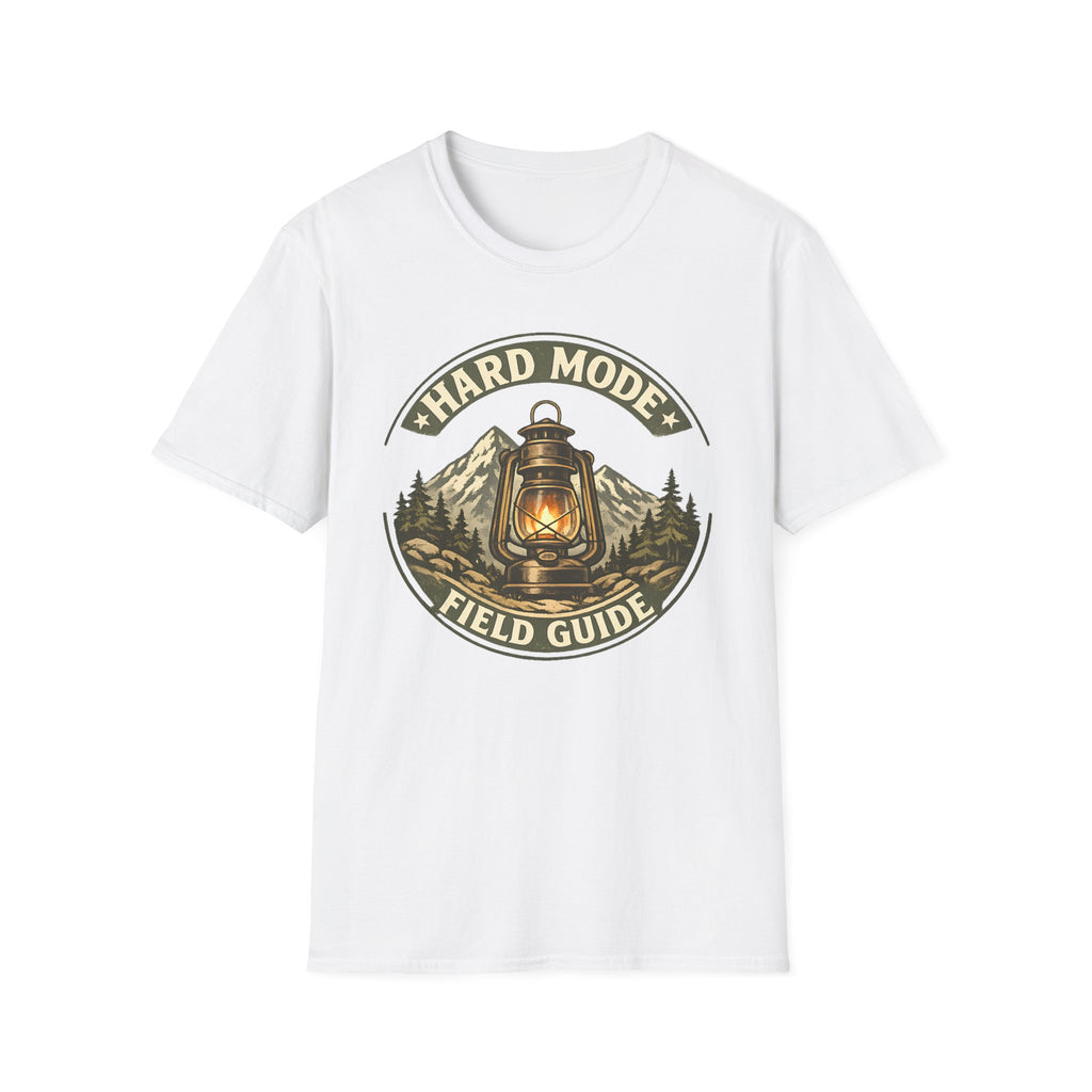 Hard Mode Field Guide T-Shirt - Vintage Lantern Mountain Fantasy Tee