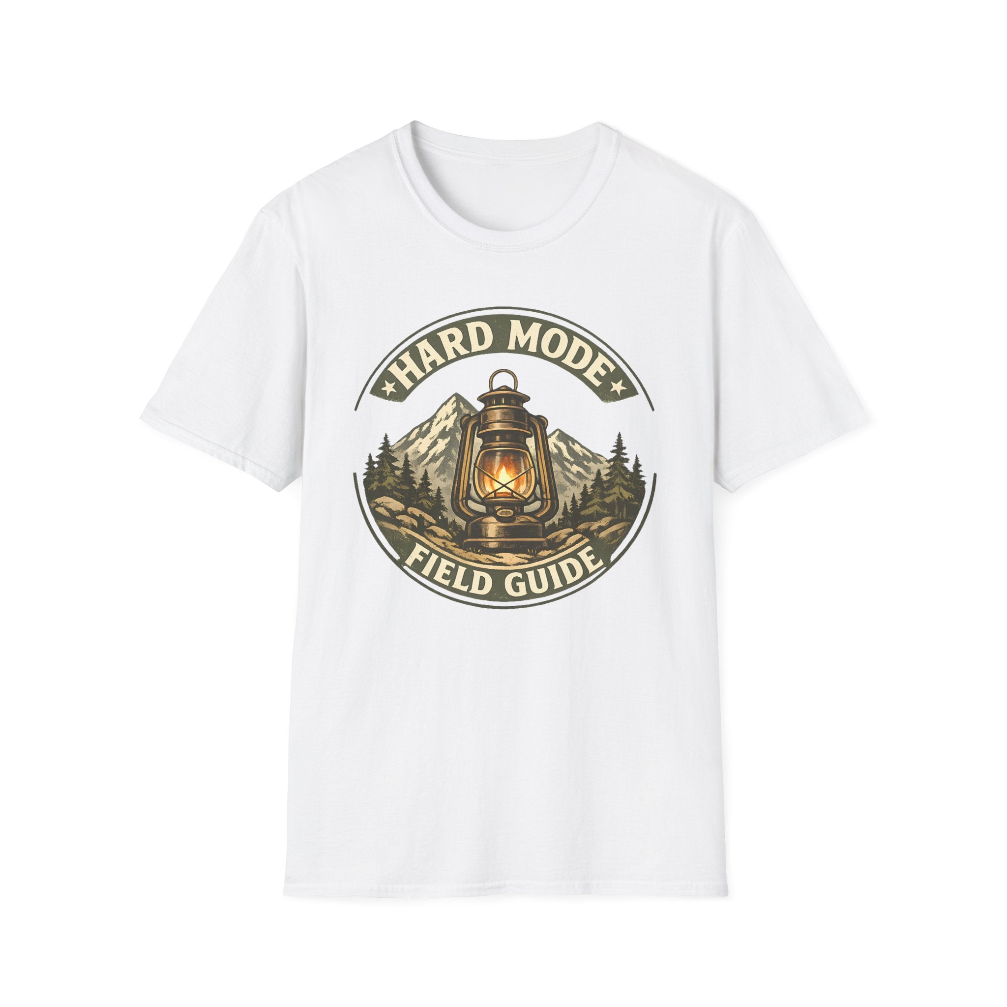 Hard Mode Field Guide T-Shirt - Vintage Lantern Mountain Fantasy Tee