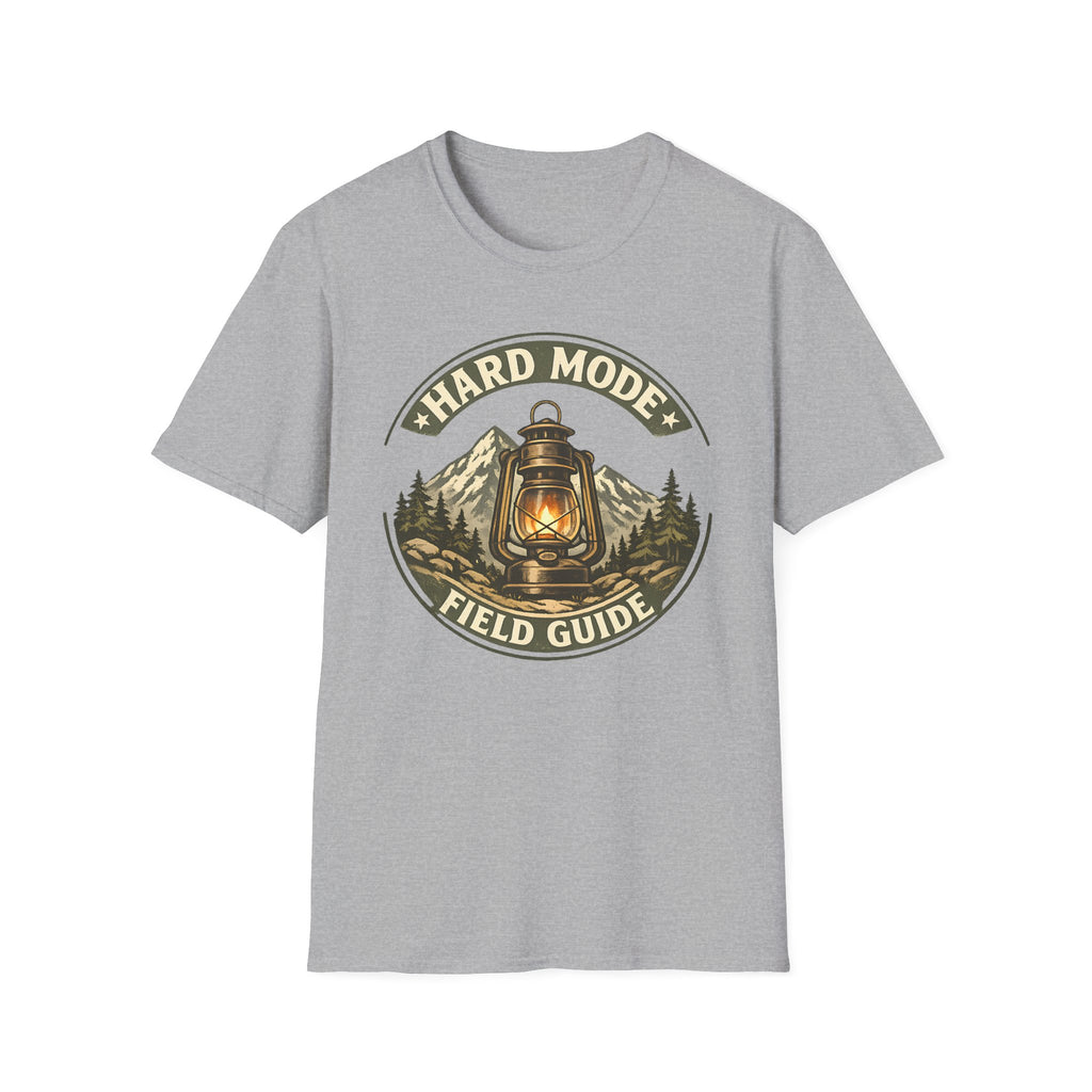 Hard Mode Field Guide T-Shirt - Vintage Lantern Mountain Fantasy Tee