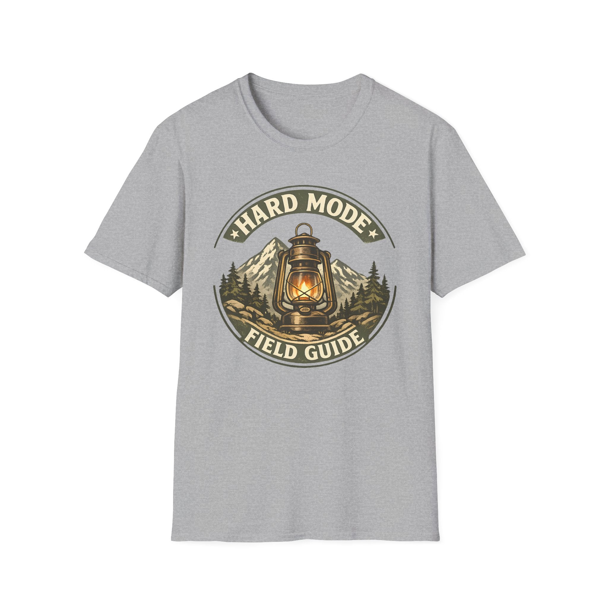 Hard Mode Field Guide T-Shirt - Vintage Lantern Mountain Fantasy Tee