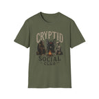 Cryptid Social Club T-Shirt - Bigfoot, Mothman & Alien Retro Graphic Tee