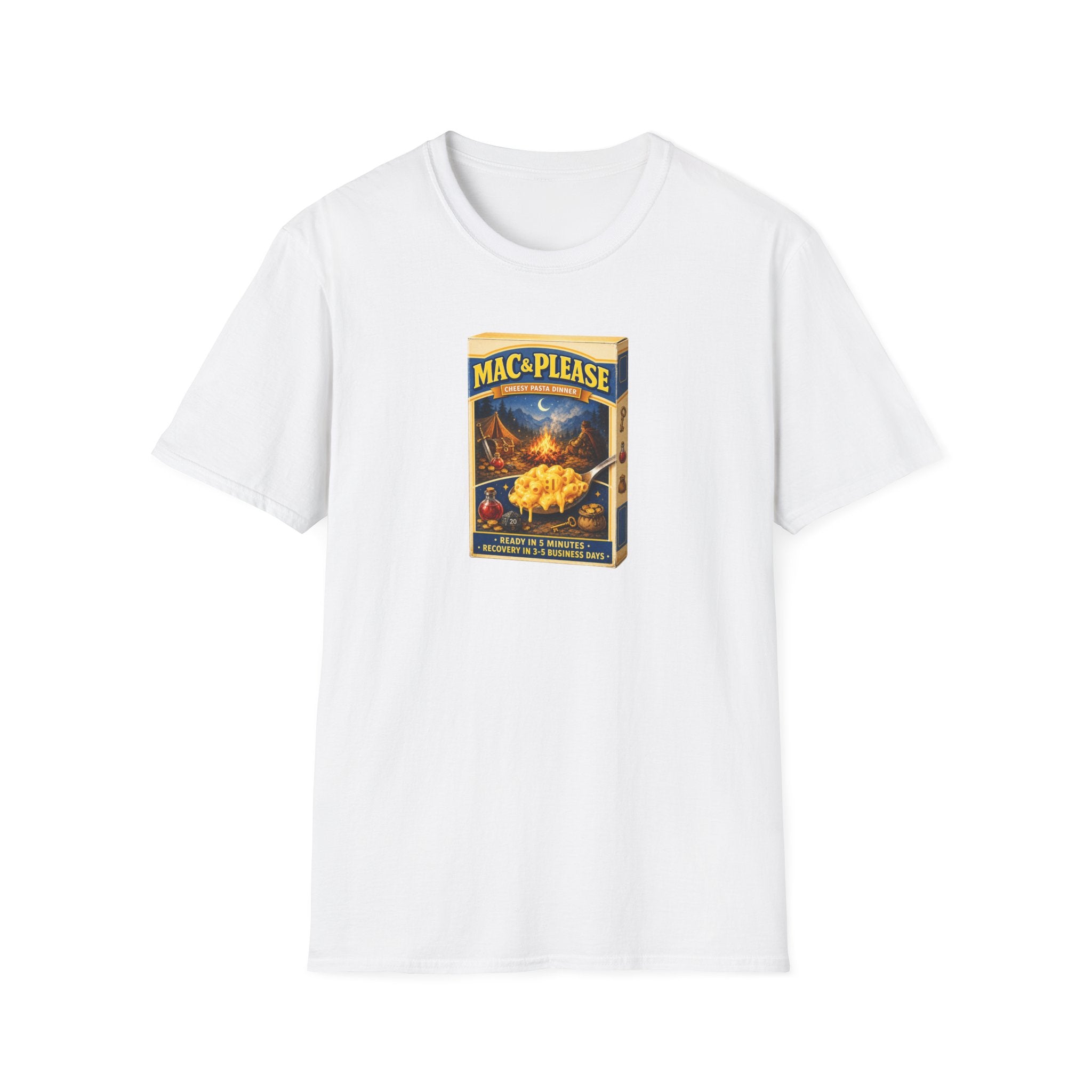 Mac & Please Vintage Boxed Dinner T-Shirt — Retro Comfort Food Graphic Tee