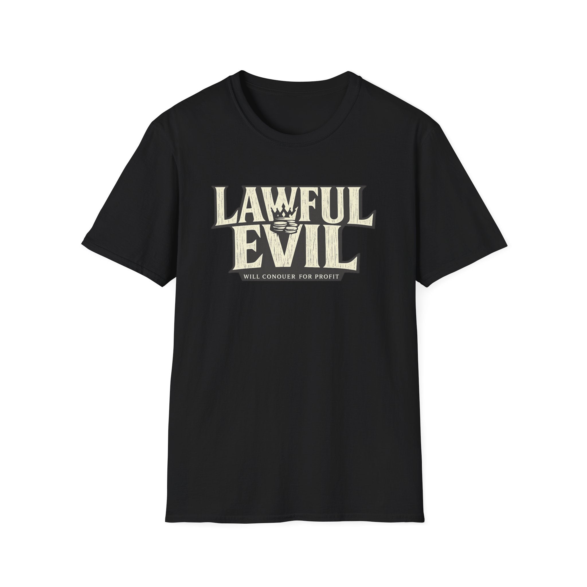 Lawful Evil Graphic Tee — "Will Conquer for Profit" D&D Inspired T-Shirt