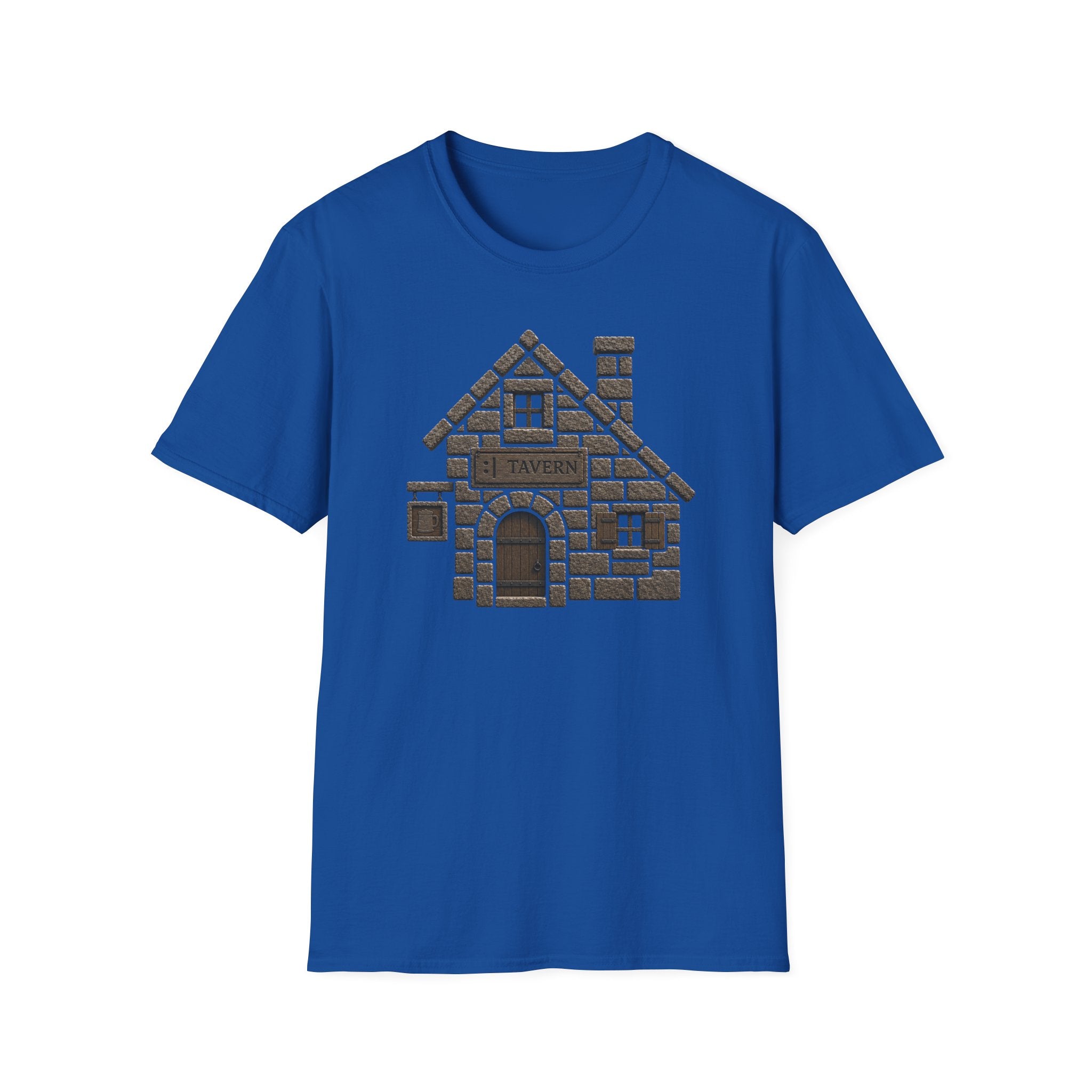 Stone Tavern Cottage T‑Shirt — Cozy Stone Pub Illustration Tee