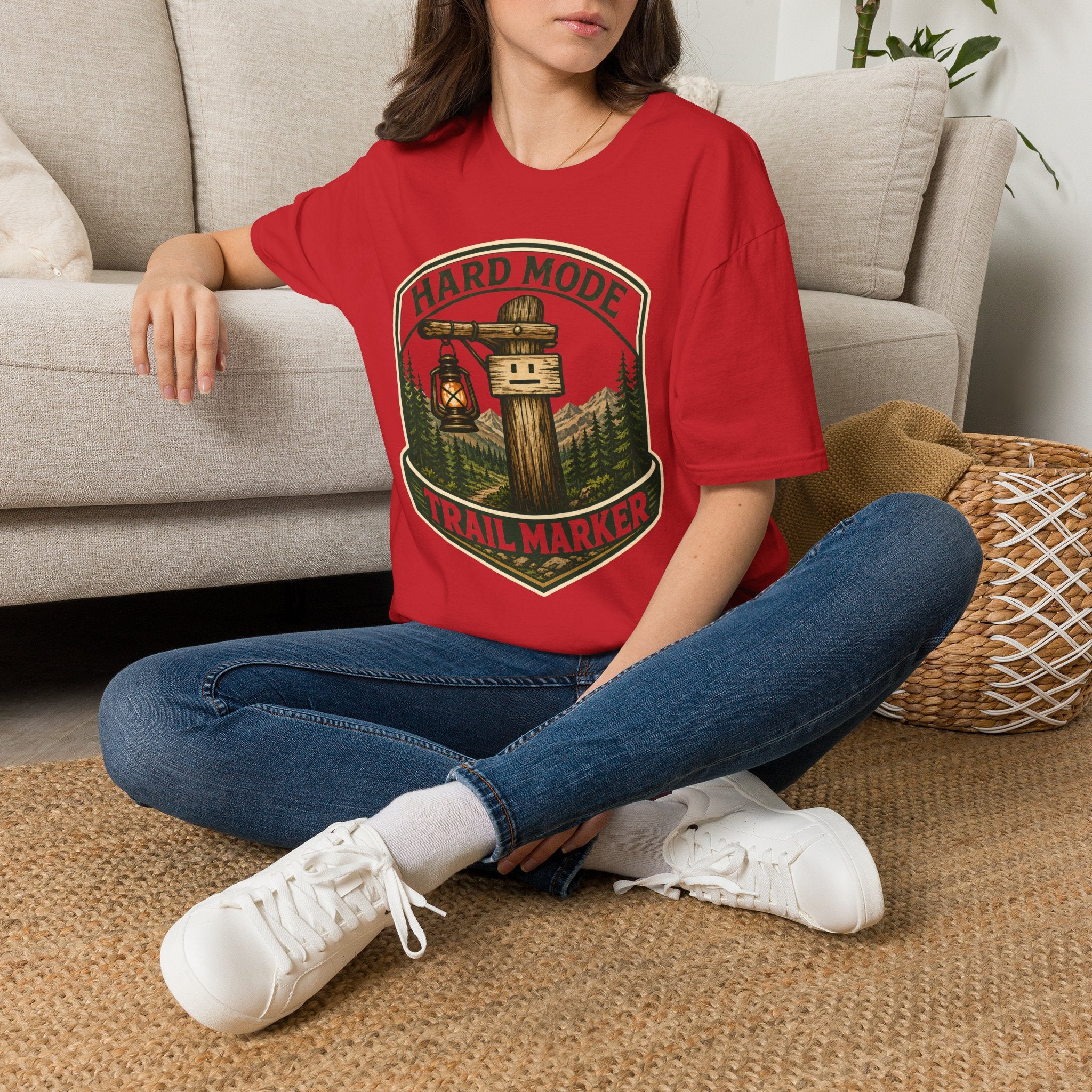 Hard Mode Trail Marker T-Shirt - Lantern Sign Graphic Tee