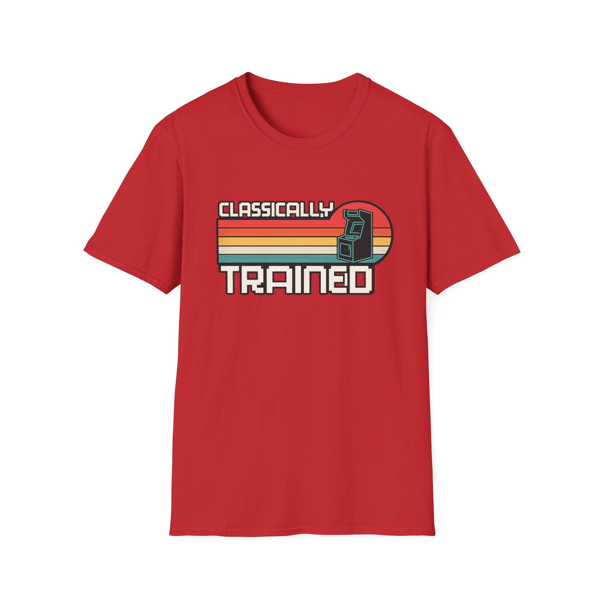 Classically Trained Retro Sunset Arcade T-Shirt - Vintage Pixel Text Gaming Tee