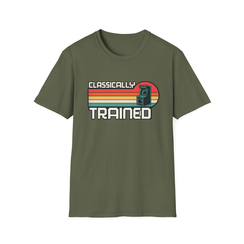 Classically Trained Retro Sunset Arcade T-Shirt - Vintage Pixel Text Gaming Tee