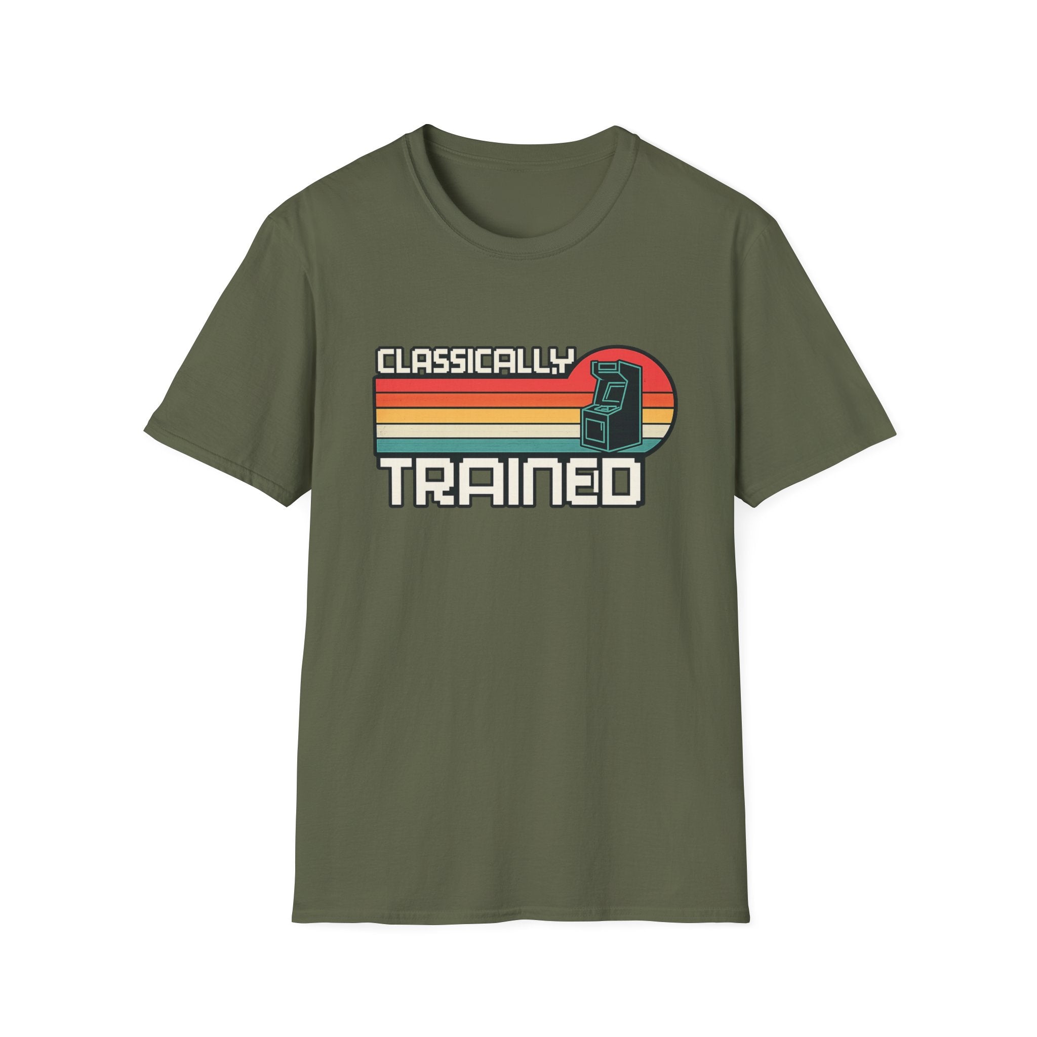 Classically Trained Retro Sunset Arcade T-Shirt - Vintage Pixel Text Gaming Tee