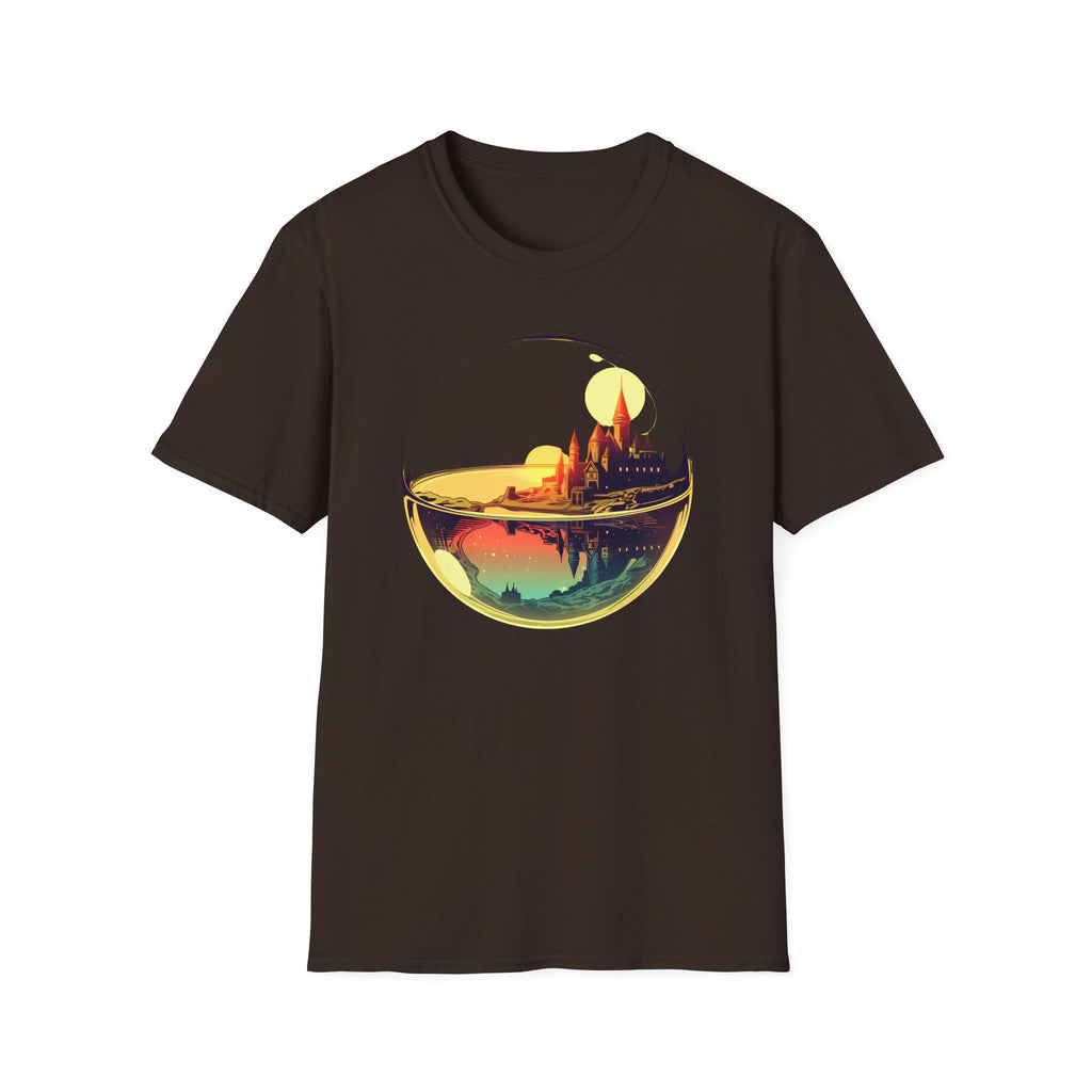 Fantasy Castle in Crystal Ball T-Shirt - Glass Orb Sunset Illustration