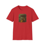'Shelter Found' Mushroom T-Shirt - Cozy Forest Campfire Illustration