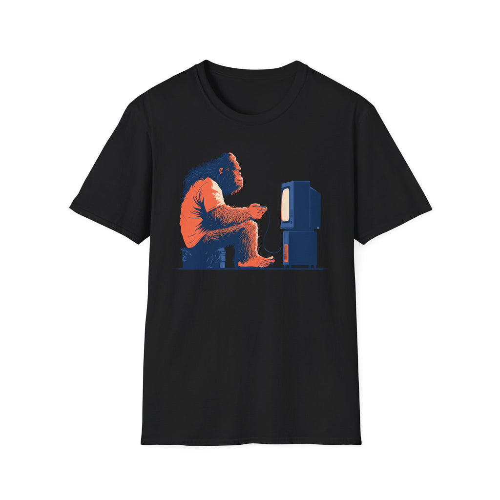 Retro Gamer Sasquatch T-Shirt - Vintage Bigfoot Playing Video Games Graphic Tee