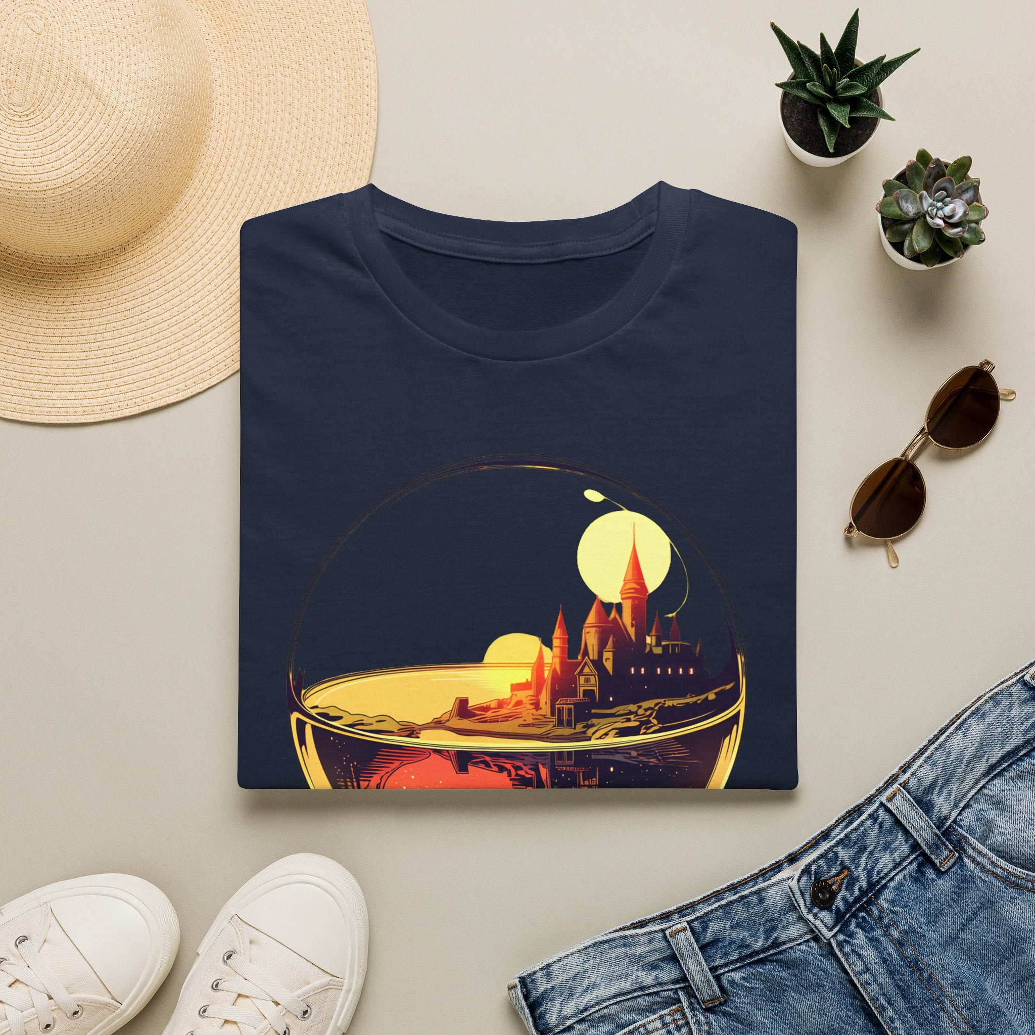 Fantasy Castle in Crystal Ball T-Shirt - Glass Orb Sunset Illustration