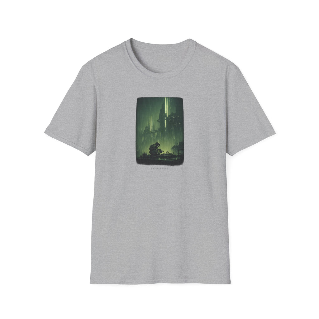 'Maintenance' Mode Retro Futuristic - Gardener Cityscape T-Shirt