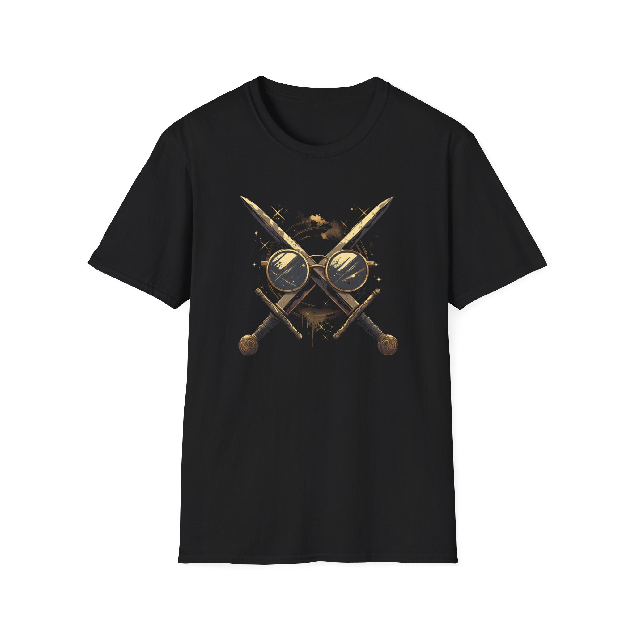 Weird Nerd Glasses Sword Face Graphic T-Shirt