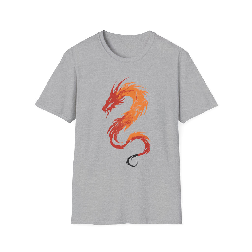 Fire Drake Brushstroke T-Shirt - Fiery Asian-Inspired Dragon Graphic