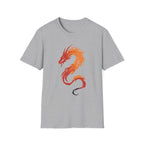 Fire Drake Brushstroke T-Shirt - Fiery Asian-Inspired Dragon Graphic