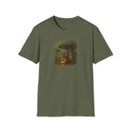 'Shelter Found' Mushroom T-Shirt - Cozy Forest Campfire Illustration