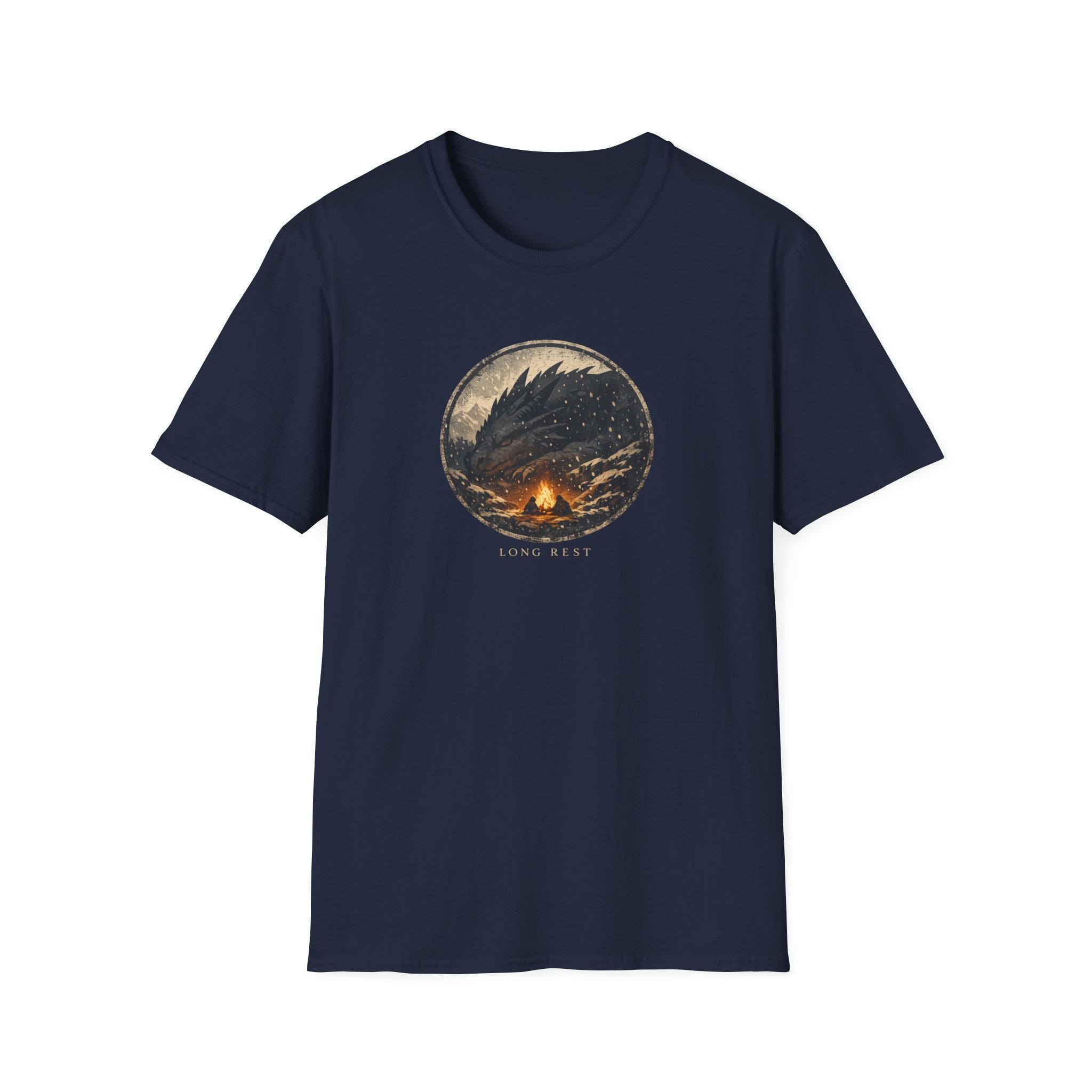 'Long Rest' Dragon Campfire T-Shirt — Night Sky Fantasy Graphic Tee