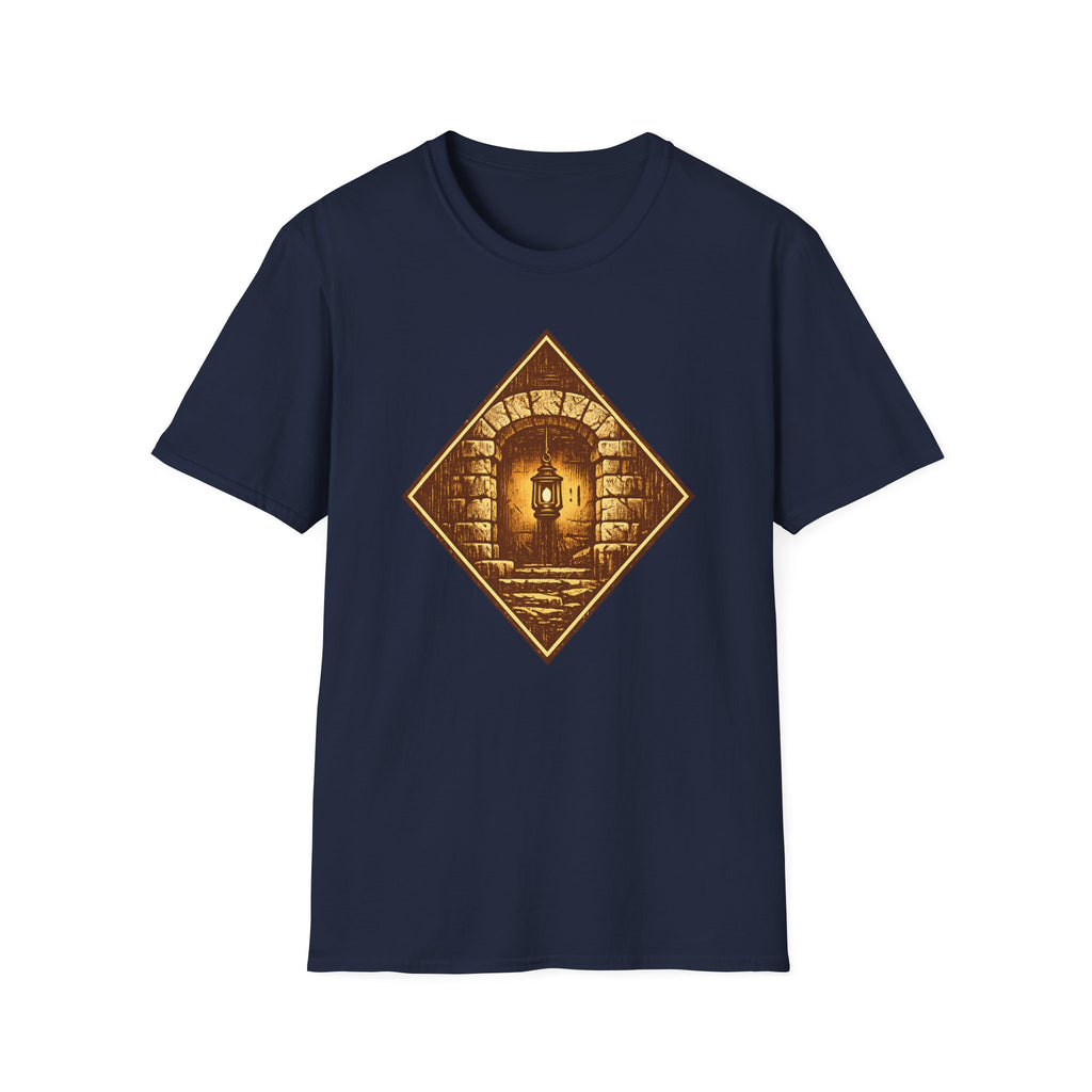 Glowing Lantern T-Shirt — Vintage Stone Diamond Pattern Tee