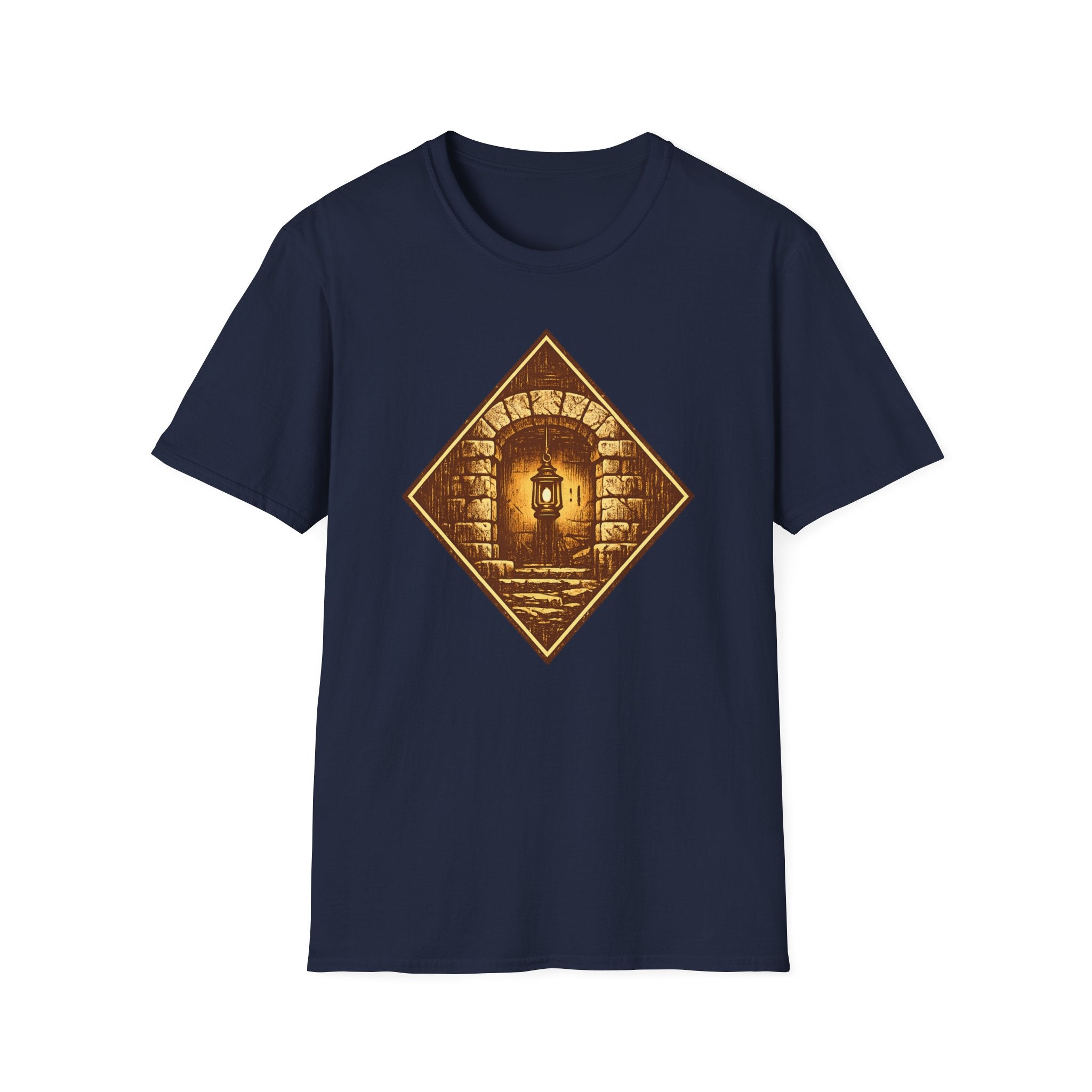 Glowing Lantern T-Shirt — Vintage Stone Diamond Pattern Tee