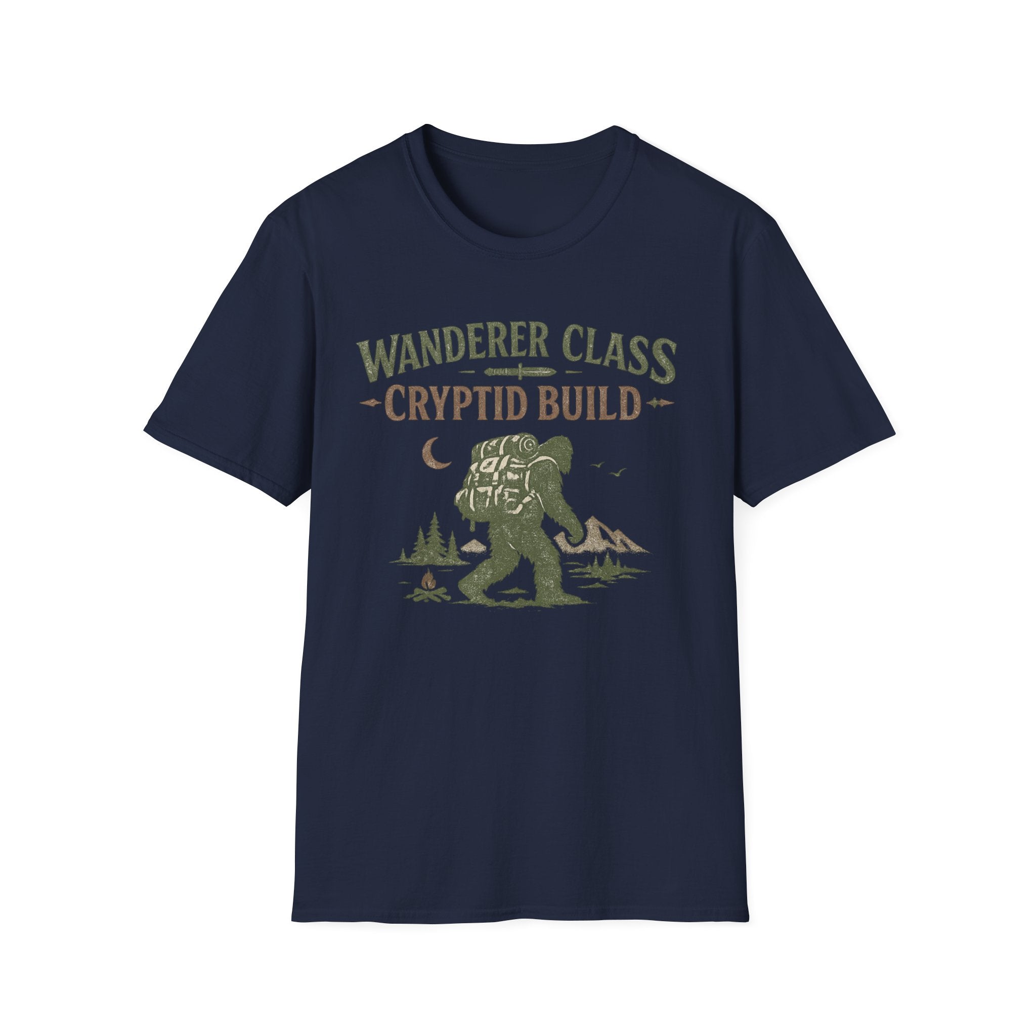 Wanderer Class Cryptid Build - Bigfoot Hiking Graphic T-Shirt