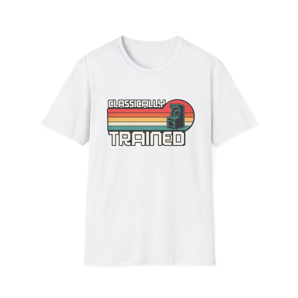 Classically Trained Retro Sunset Arcade T-Shirt - Vintage Pixel Text Gaming Tee