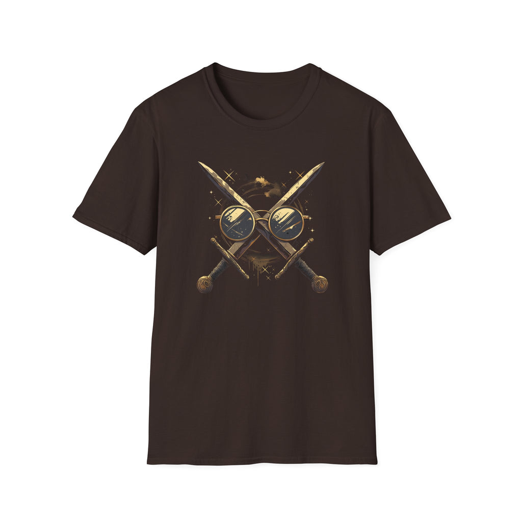 Weird Nerd Glasses Sword Face Graphic T-Shirt