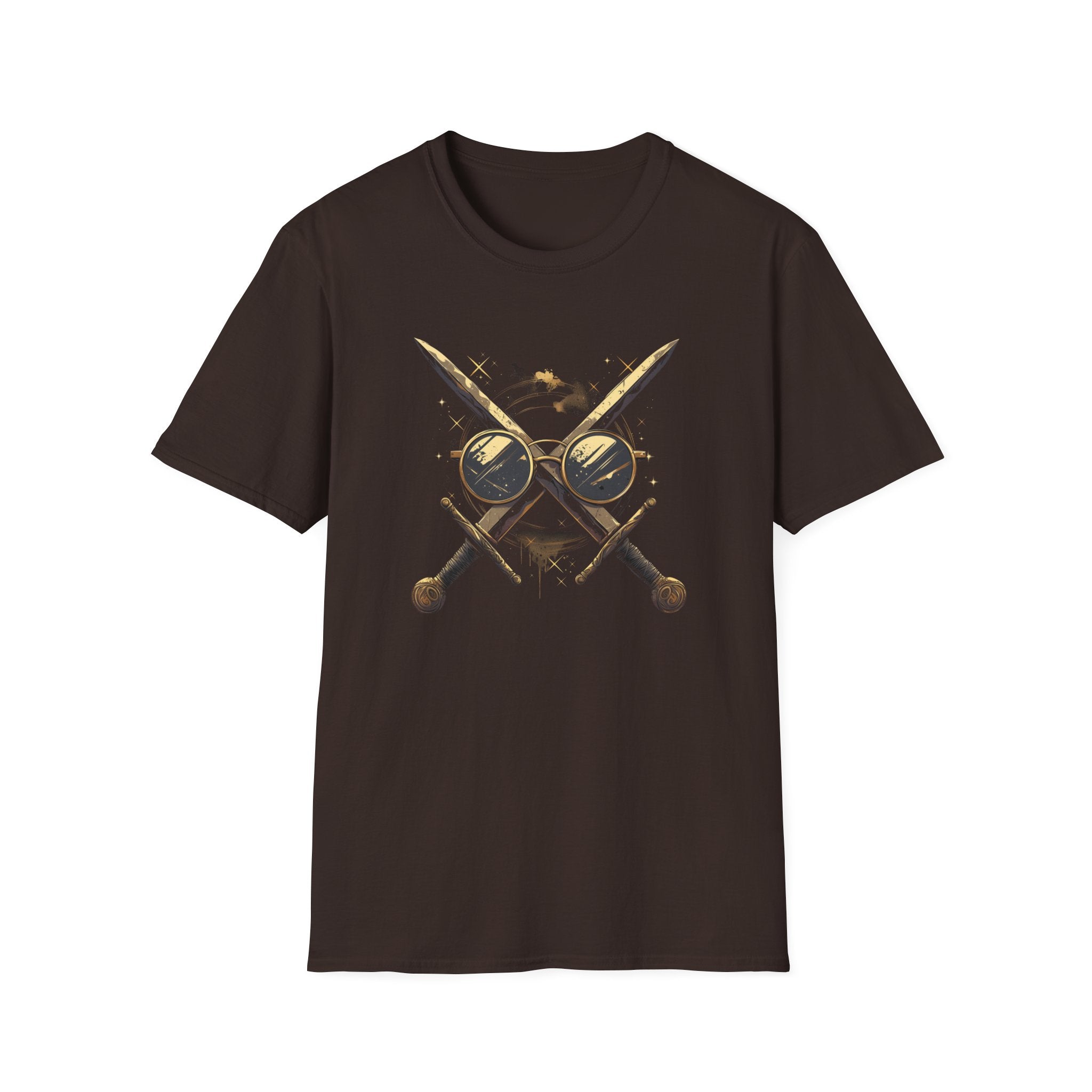Weird Nerd Glasses Sword Face Graphic T-Shirt