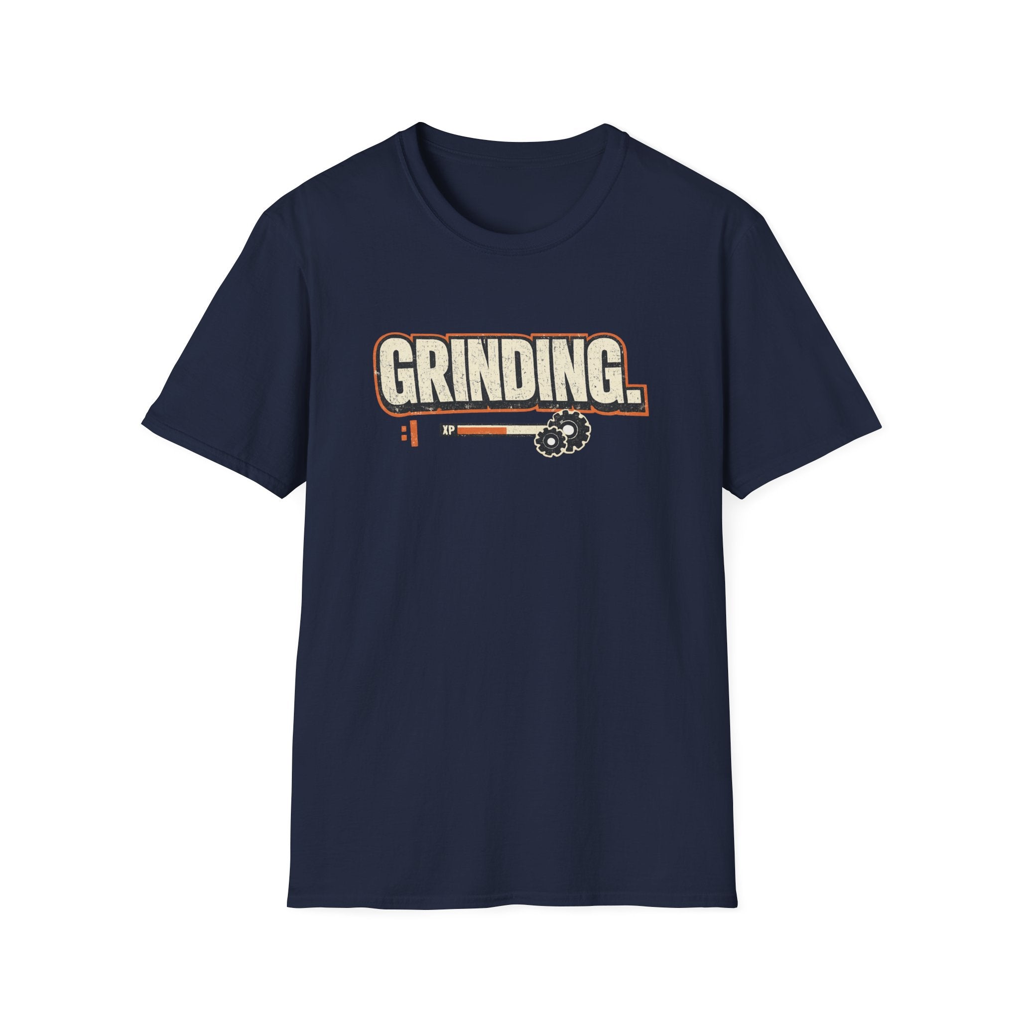 Grinding T-Shirt — Motivational Hustle Tee with Progress Bar & Gear