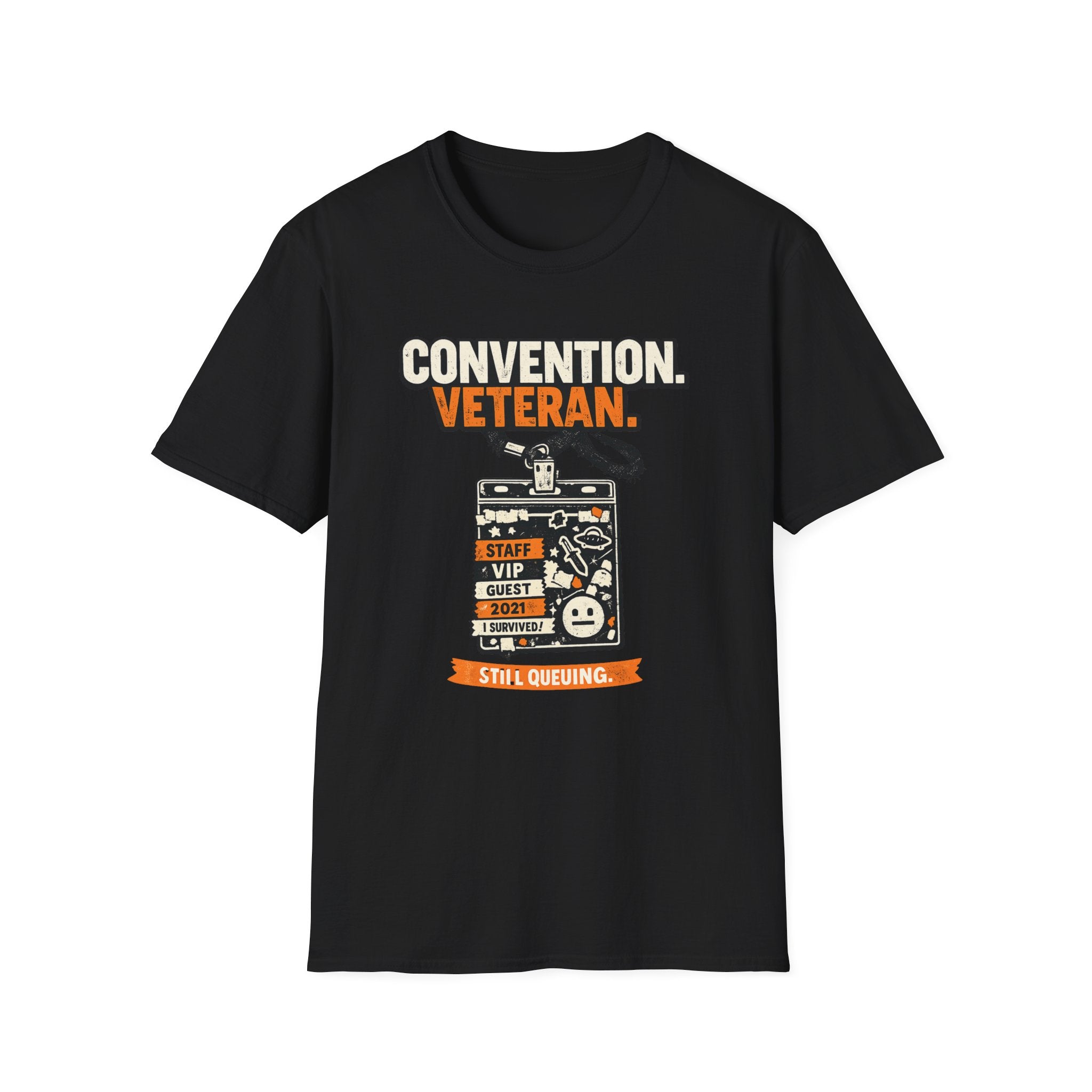 Convention Veteran T-Shirt — Vintage Badge & Lanyard Design
