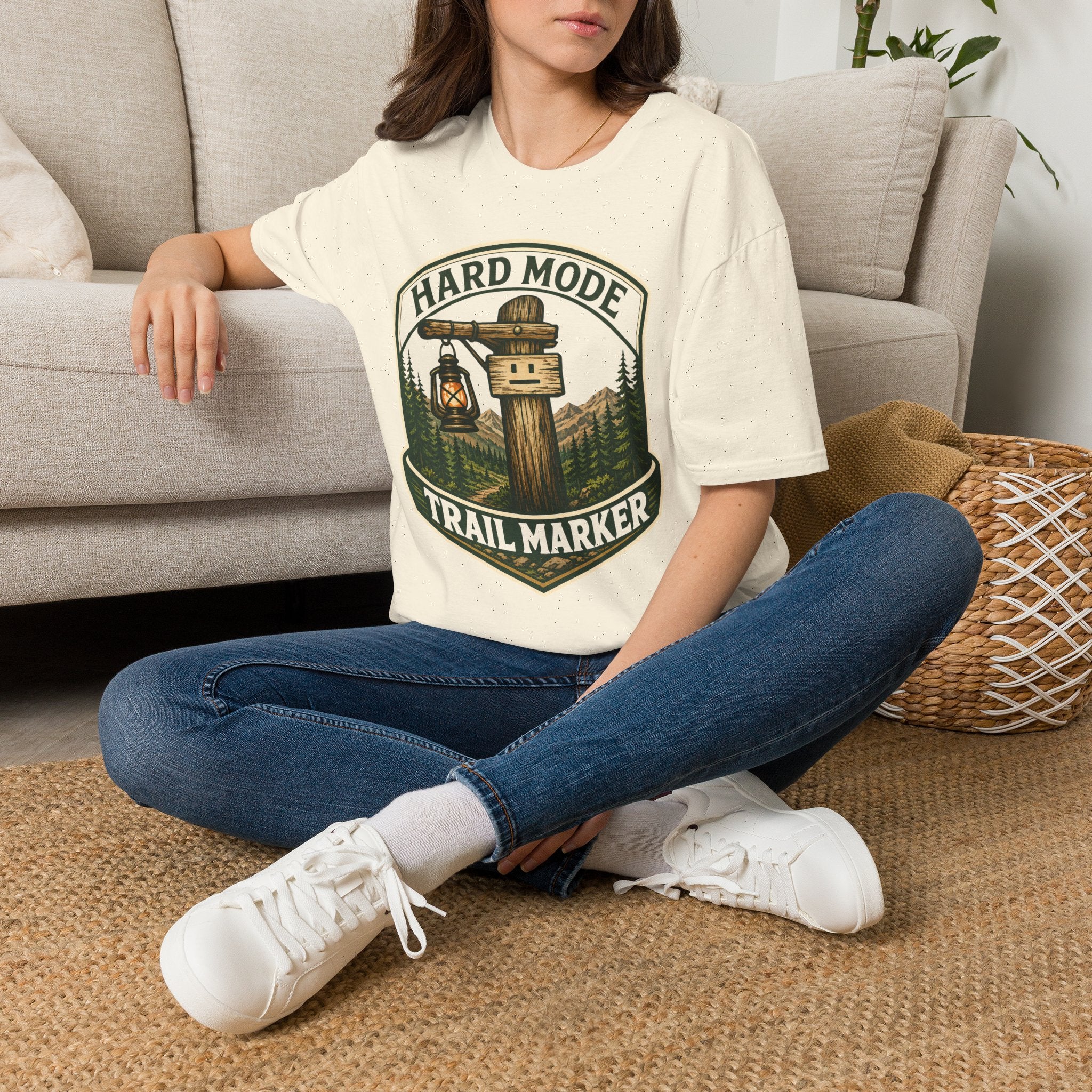 Hard Mode Trail Marker T-Shirt - Lantern Sign Graphic Tee