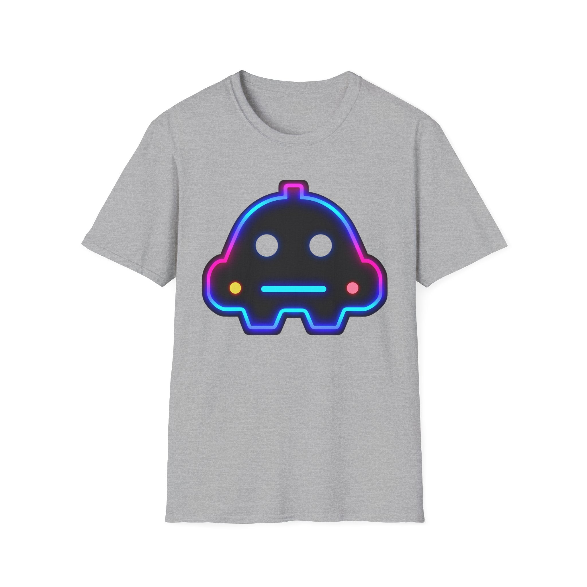 Neon Robot Tee - Retro Glowing Cute Bot Graphic T-Shirt